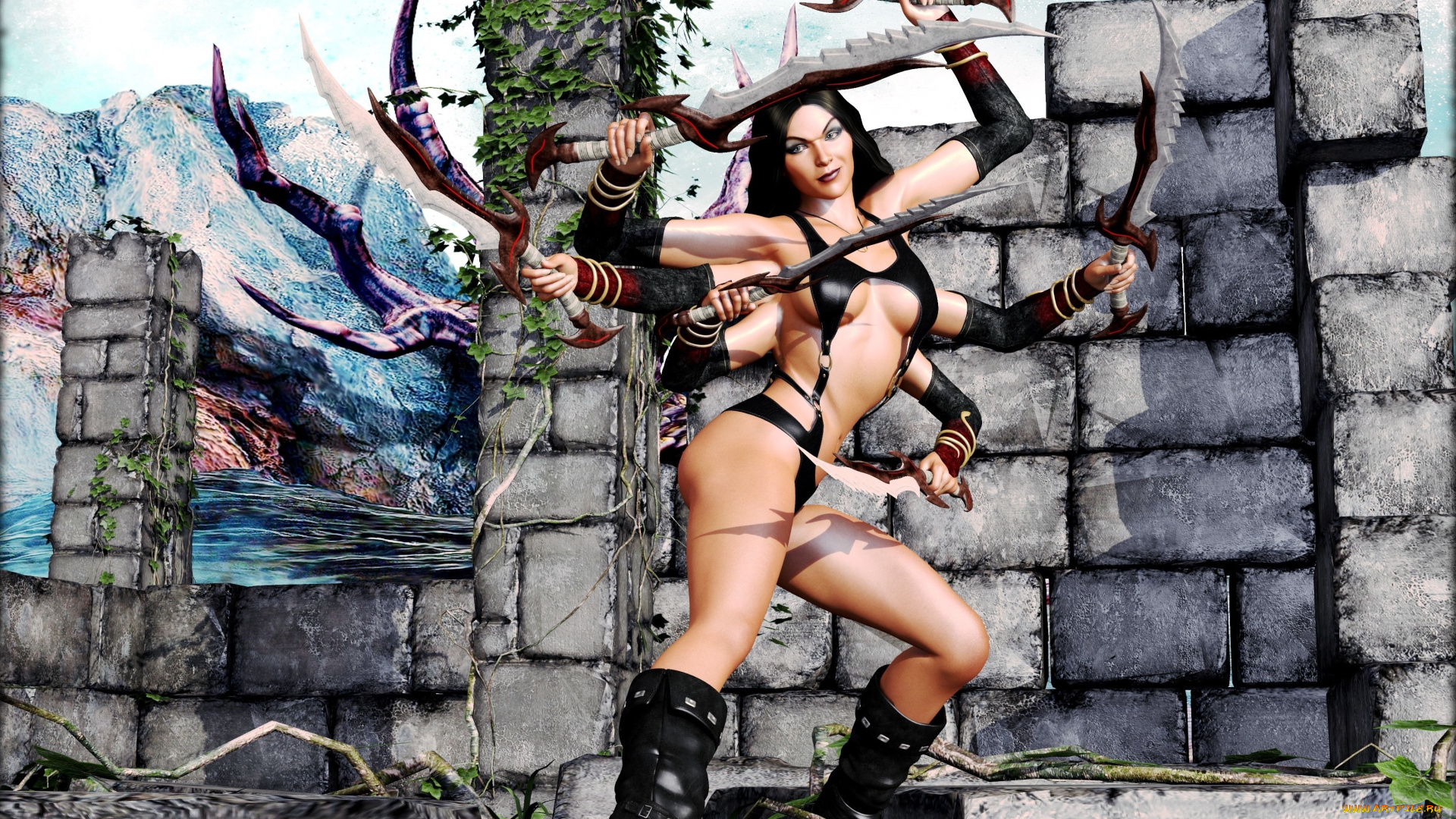 3д, графика, существа, , creatures, фон, взгляд, девушка