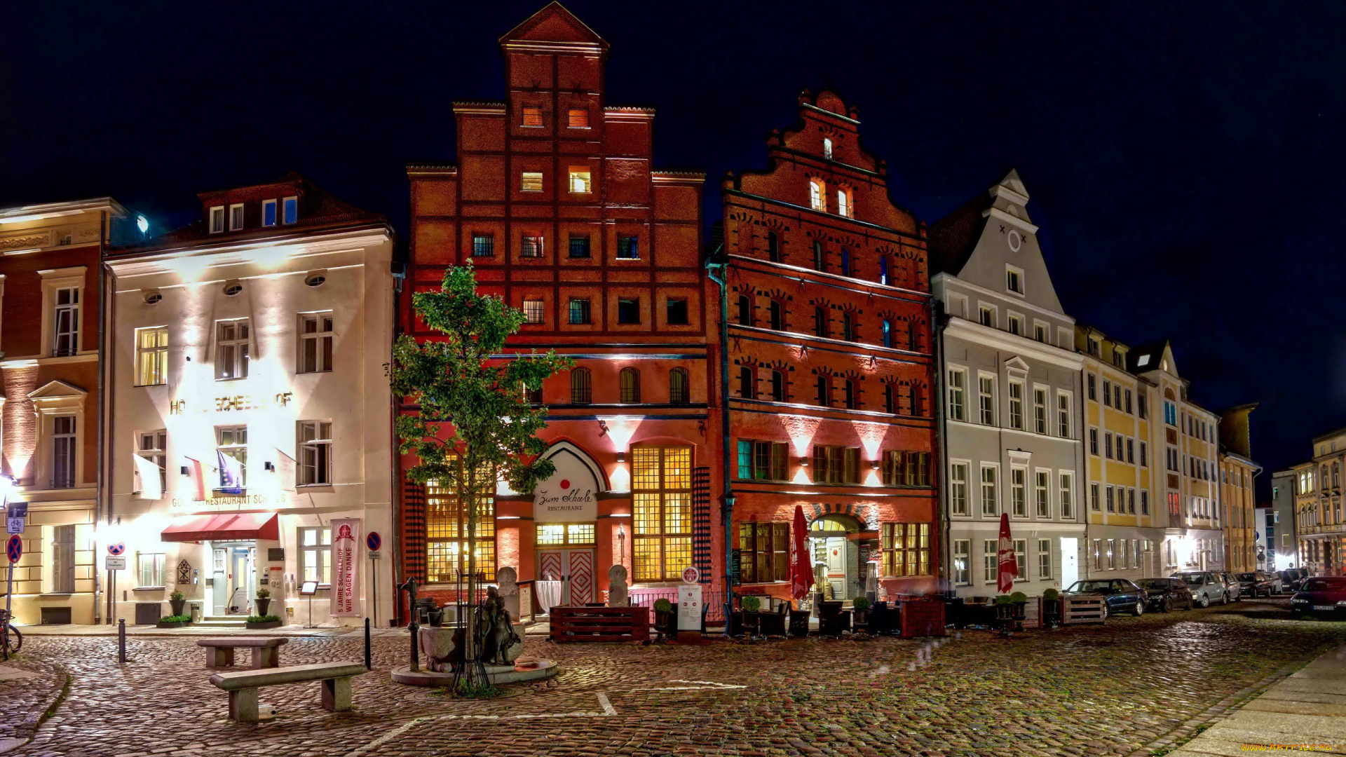 города, -, огни, ночного, города, брустчатка