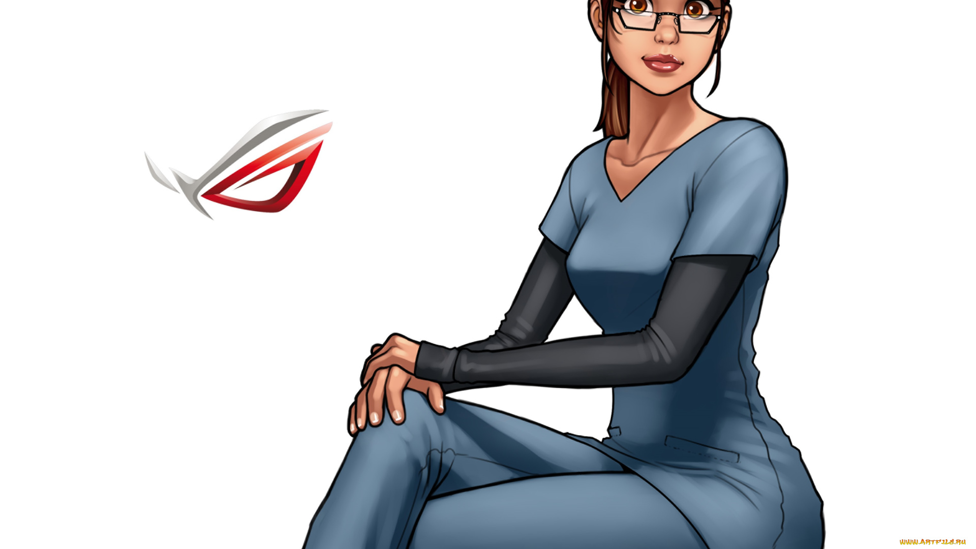 компьютеры, asus, девушка, взгляд, фон, логотип