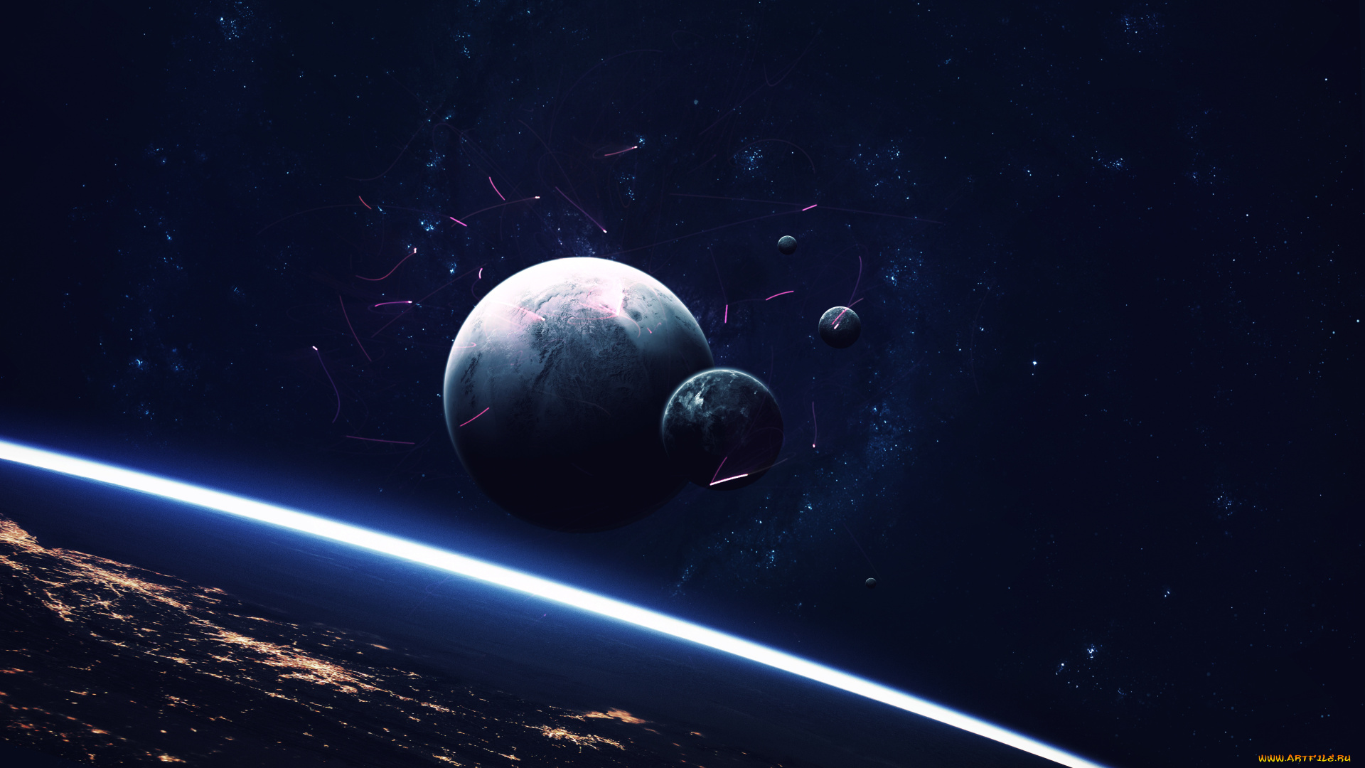 космос, арт, вселенная, звезды, планеты, галактика