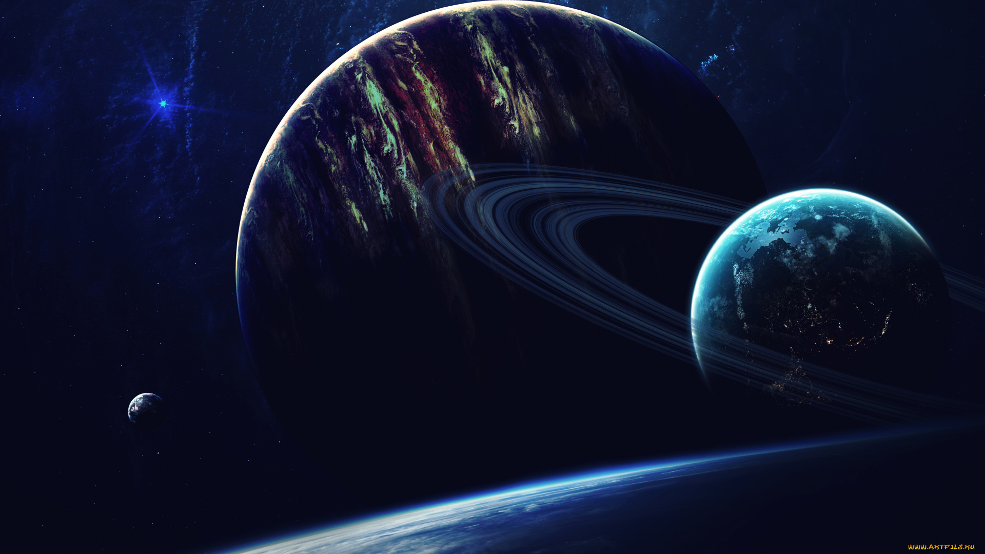 космос, арт, звезды, вселенная, планеты, галактика