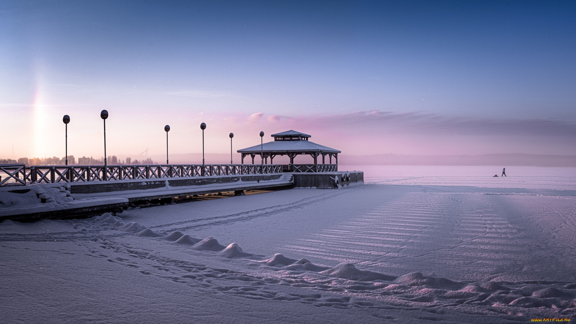 природа, зима, пирс, снег
