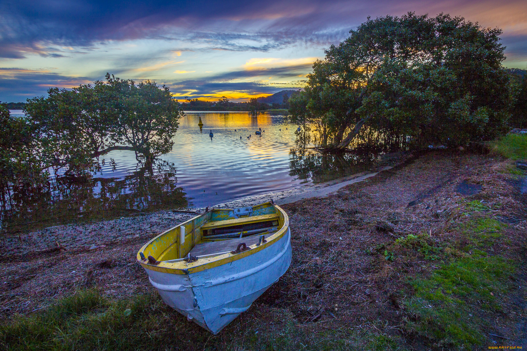 корабли, лодки, , шлюпки, река, лес