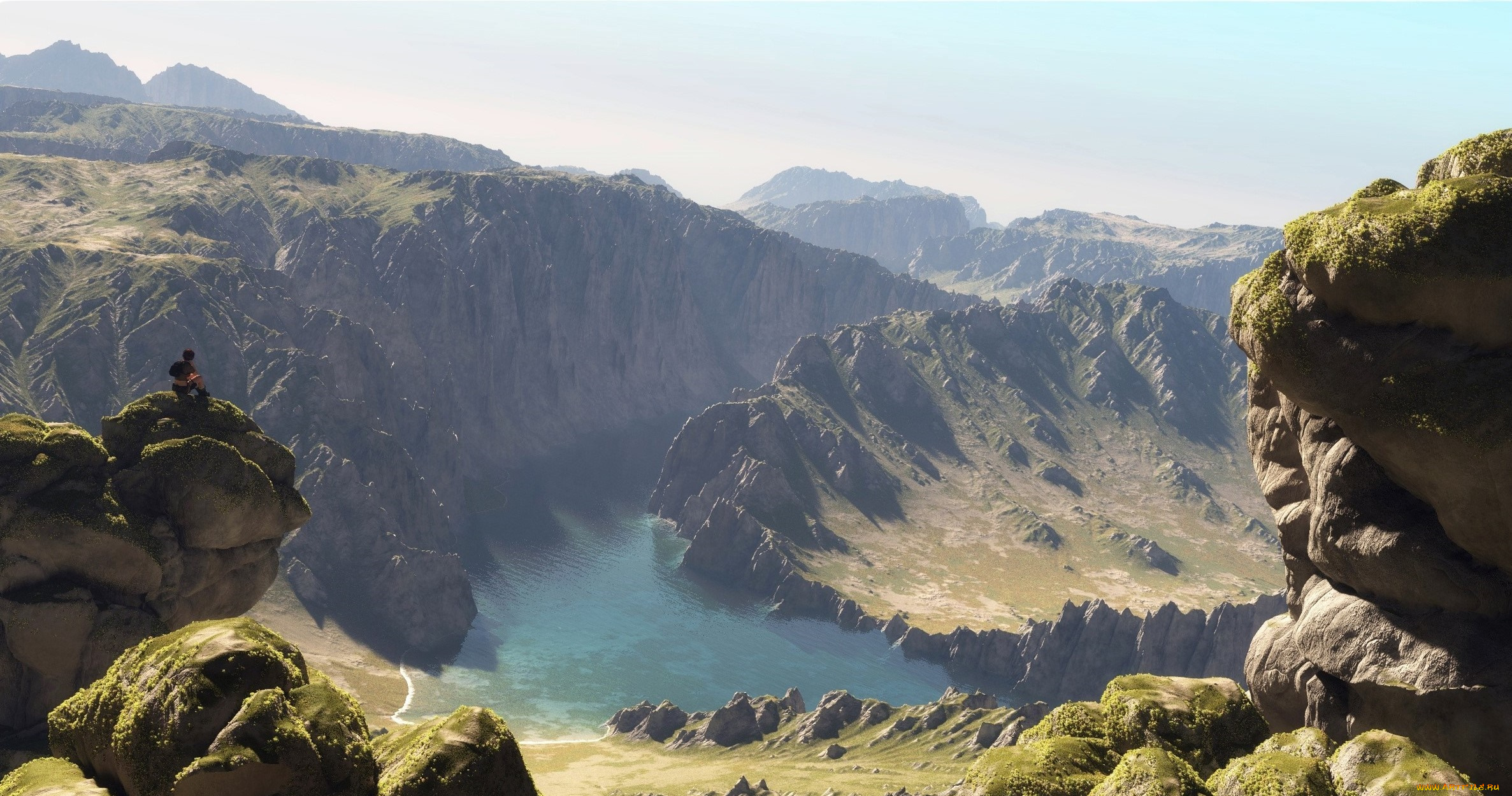 3д, графика, природа, , nature, река, горы