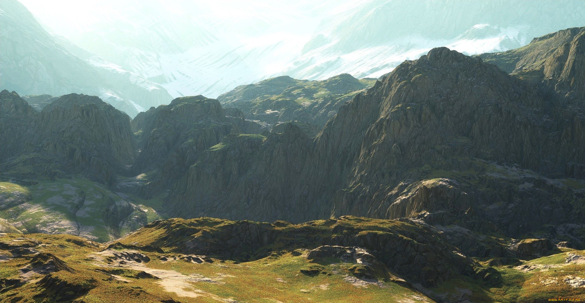 3д, графика, природа, , nature, облака, горы