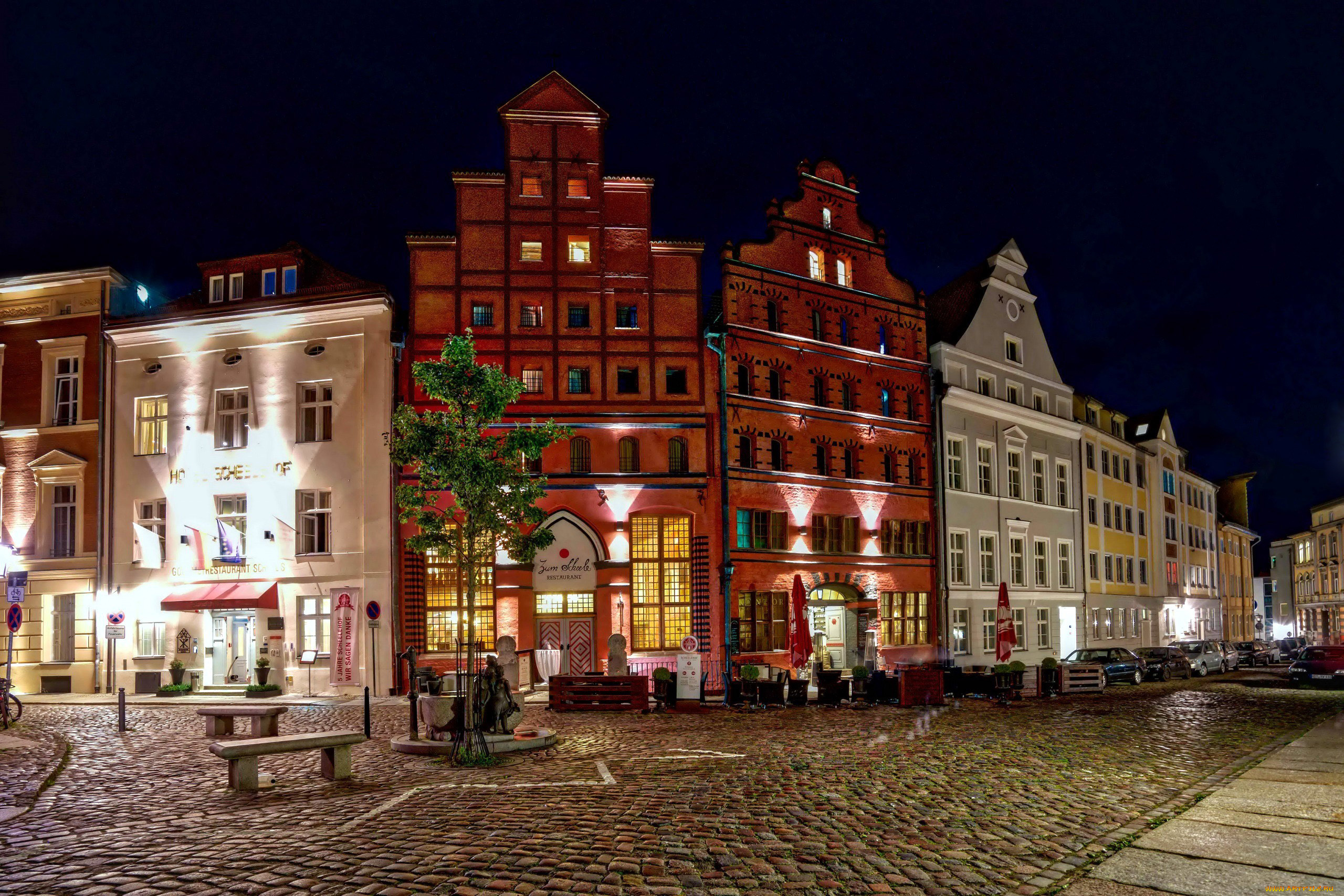 города, -, огни, ночного, города, брустчатка