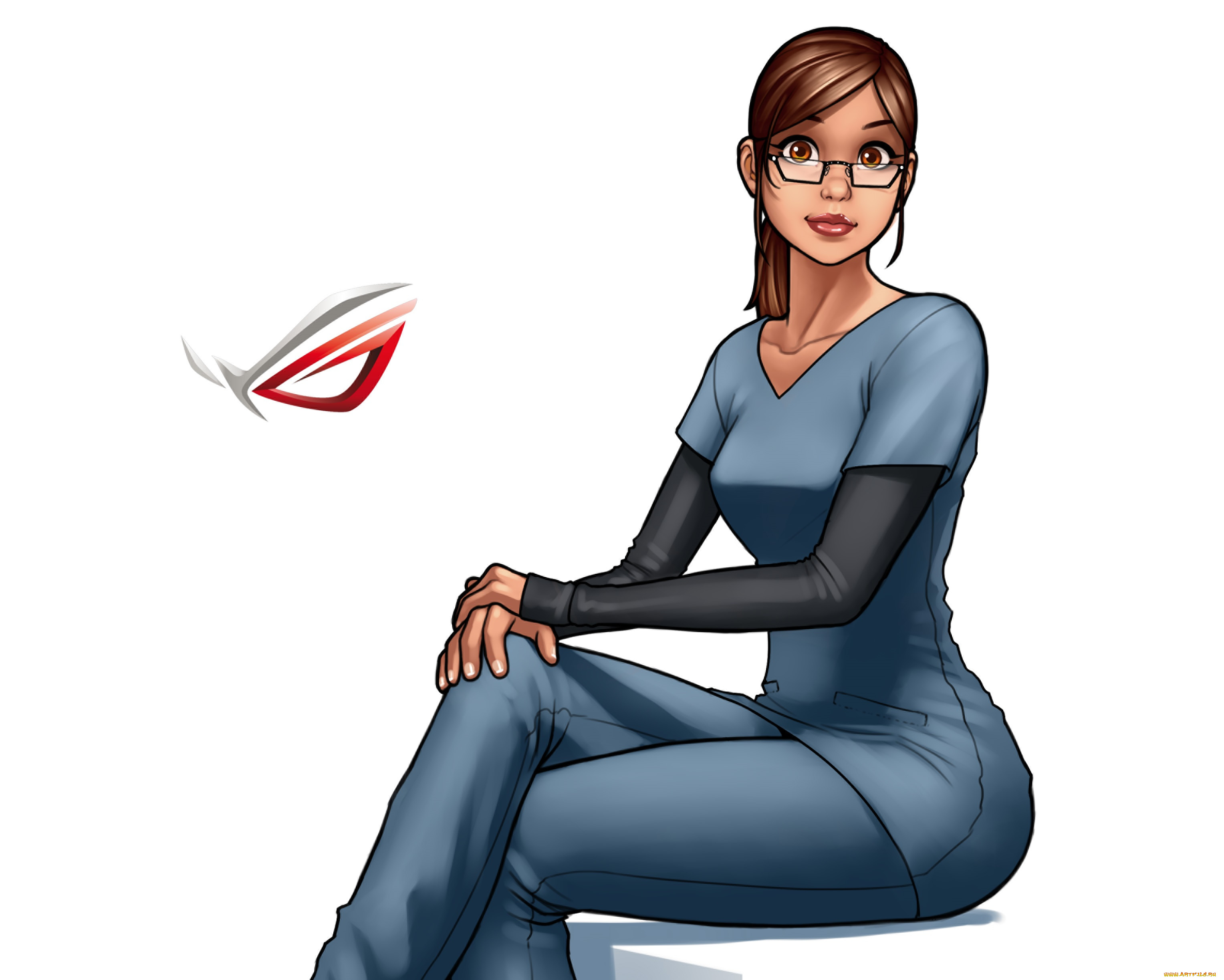 компьютеры, asus, девушка, взгляд, фон, логотип