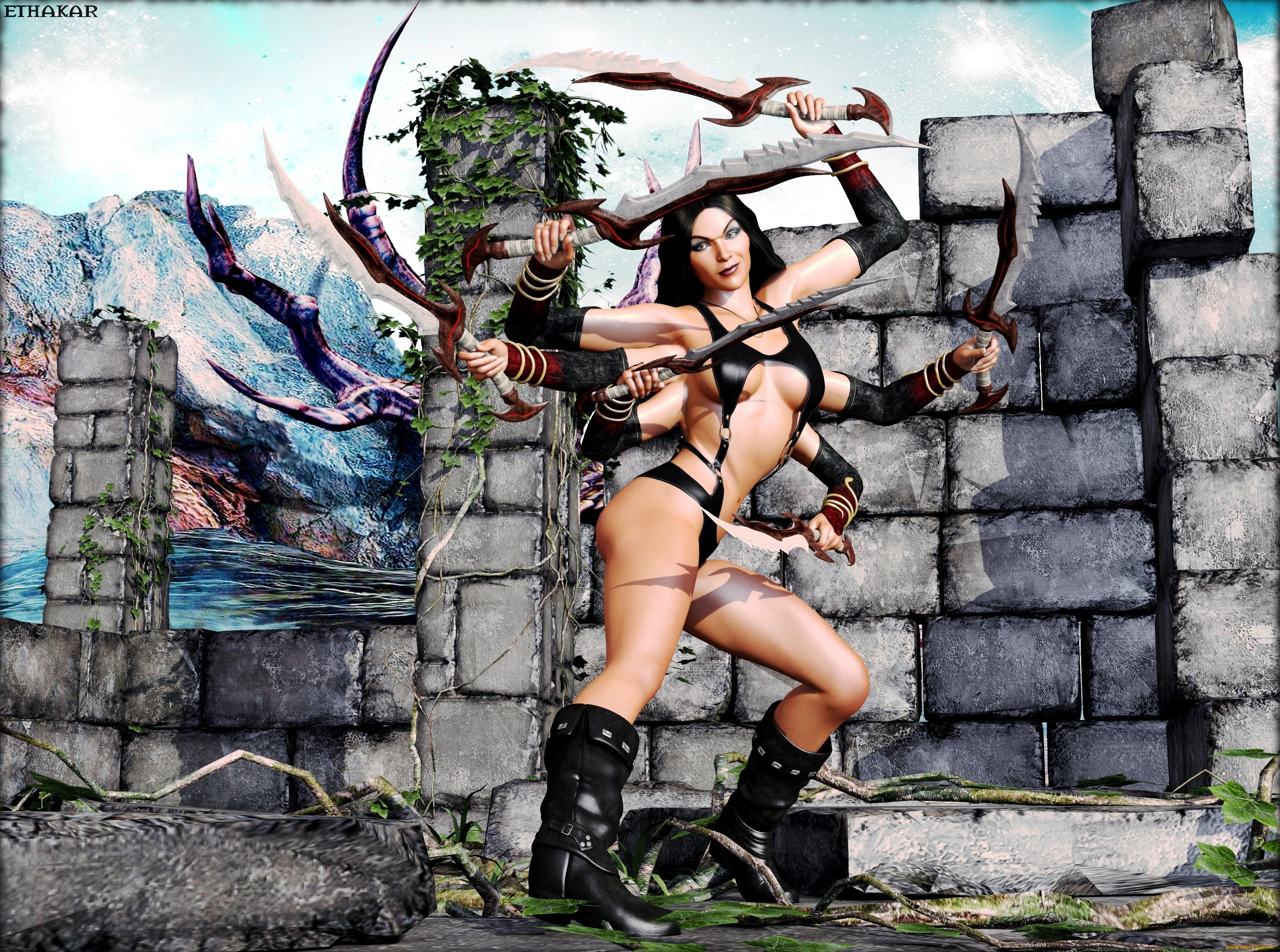 3д, графика, существа, , creatures, фон, взгляд, девушка