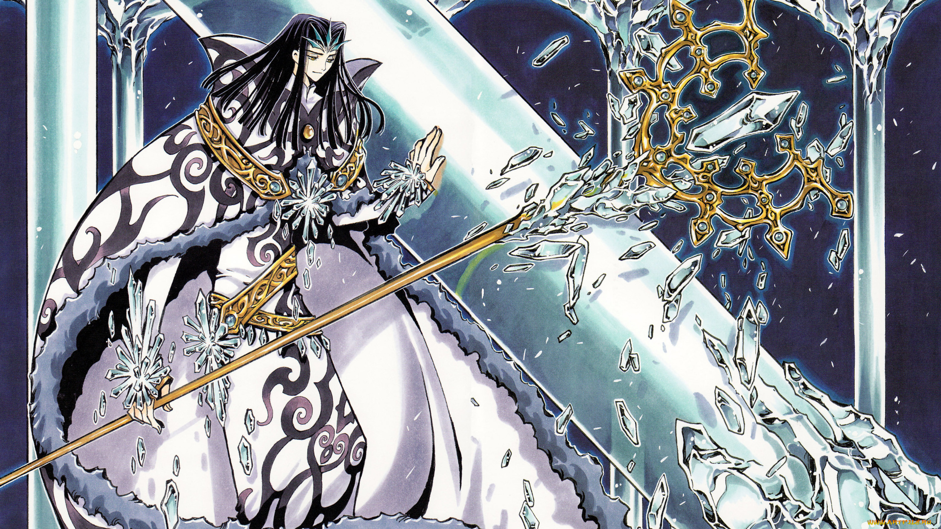 аниме, tsubasa, reservoir, chronicles, кристаллы, посох, плащ, парень