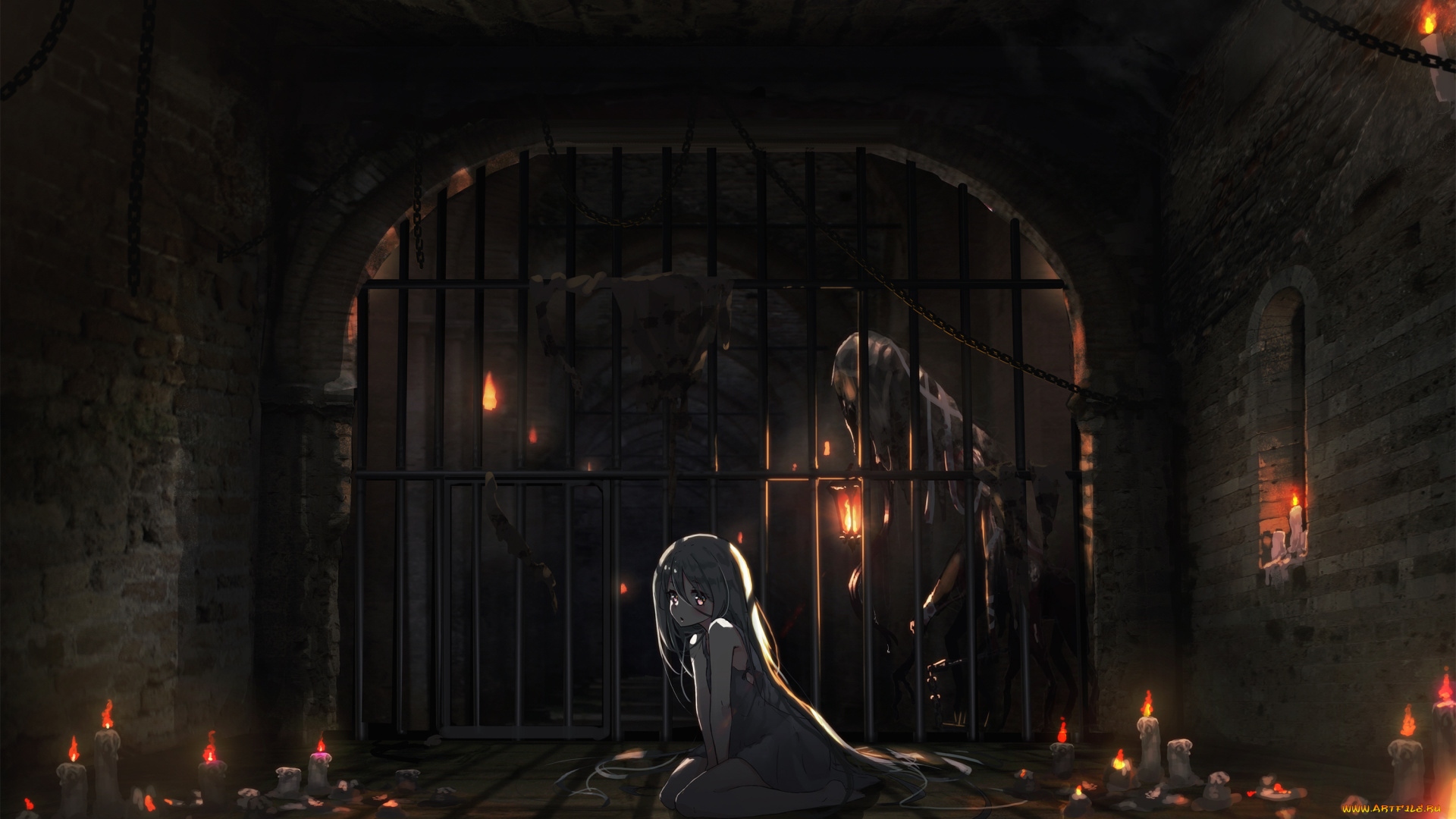 аниме, животные, , существа, девочка, клетка