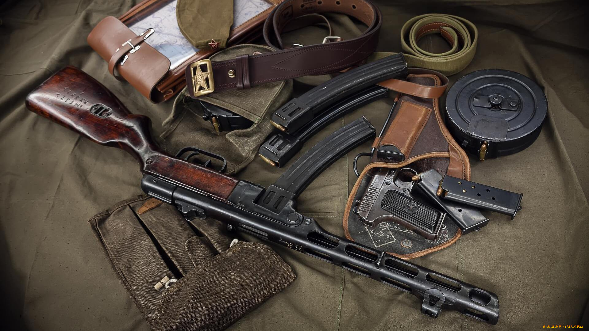 оружие, тт-33, подсумок, ппш-41, магазин