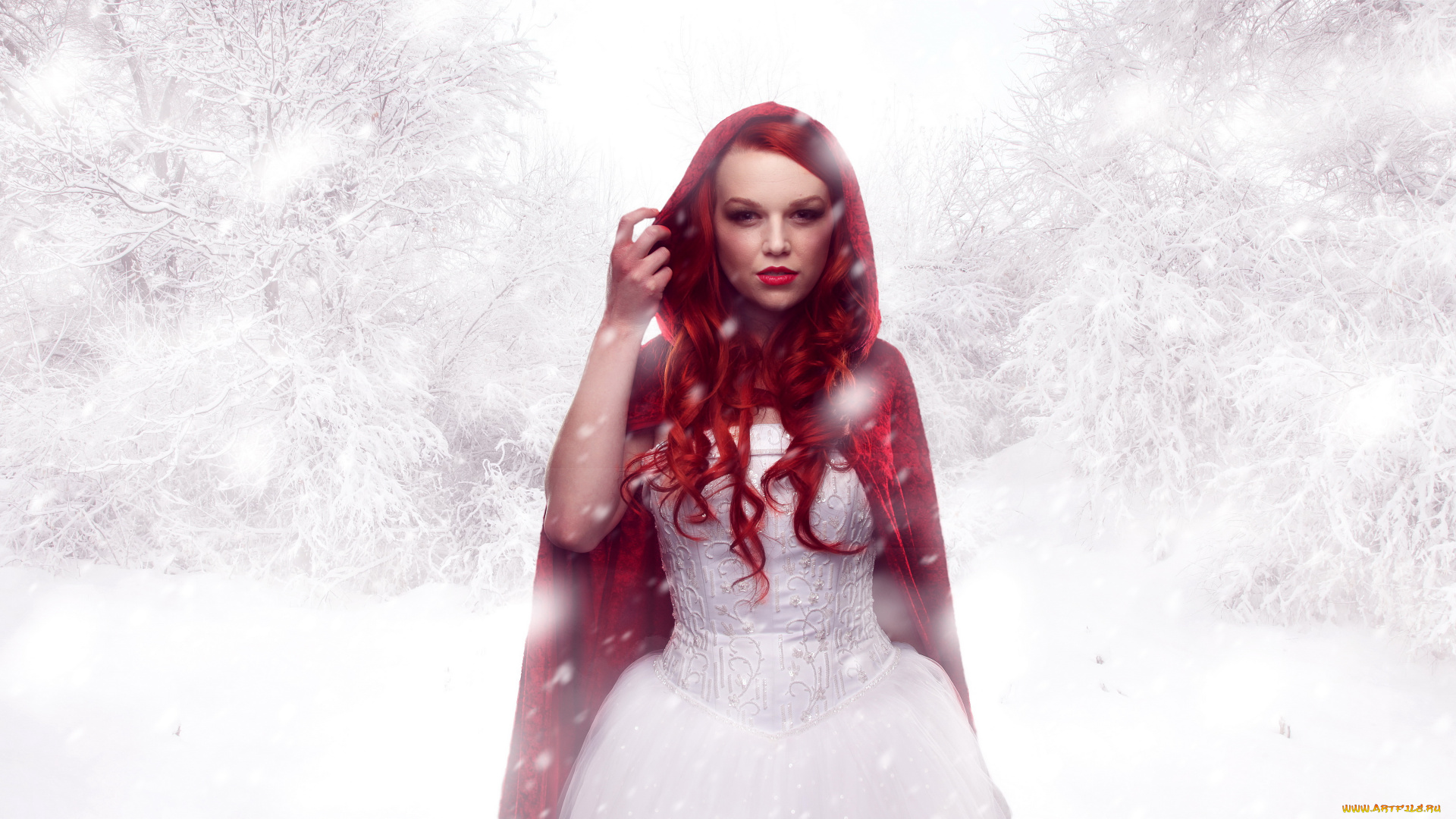 разное, компьютерный, дизайн, фон, девушка, снег, взгляд