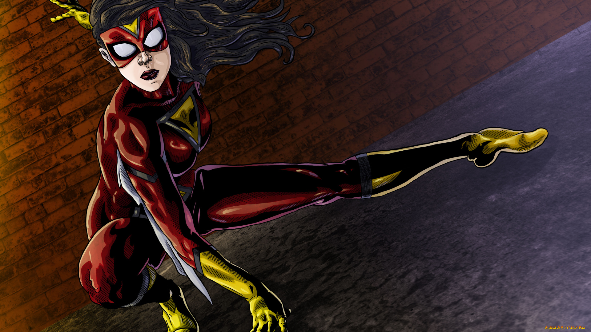 рисованное, комиксы, фон, девушка, маска, униформа