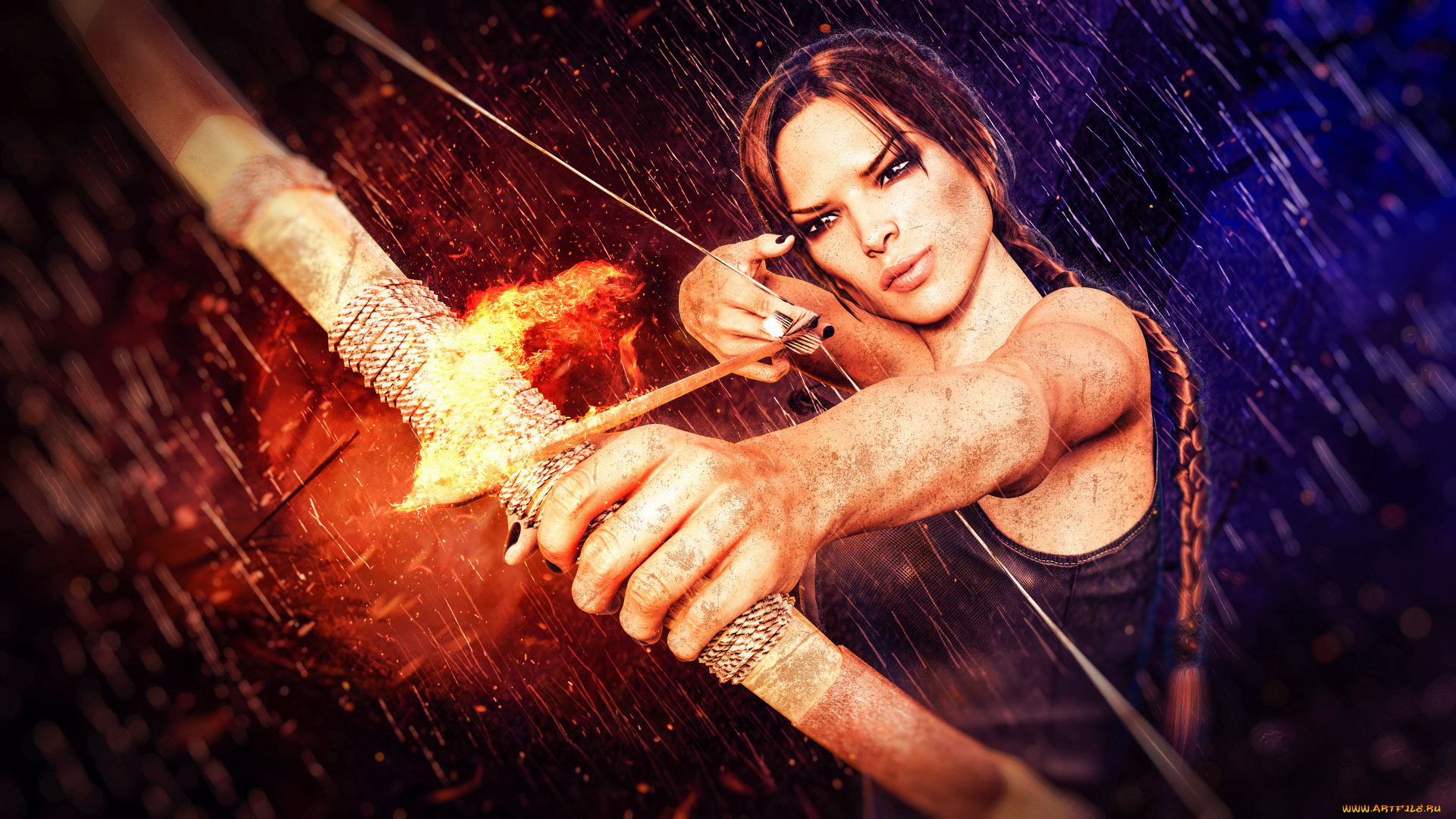 видео, игры, tomb, raider, , other, стрела, лук, взгляд, фон, девушка