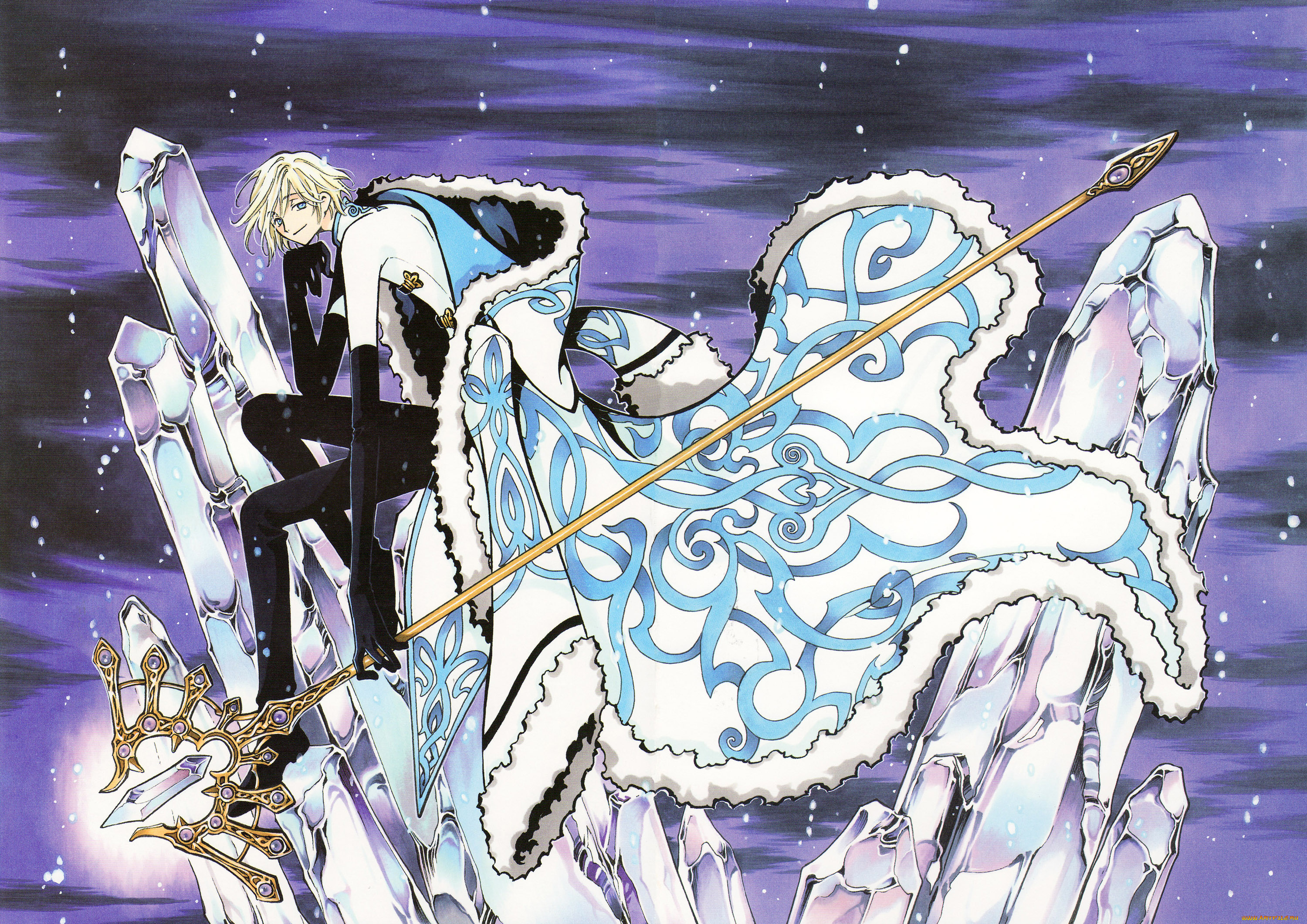 аниме, tsubasa, reservoir, chronicles, кристаллы, посох, плащ, парень