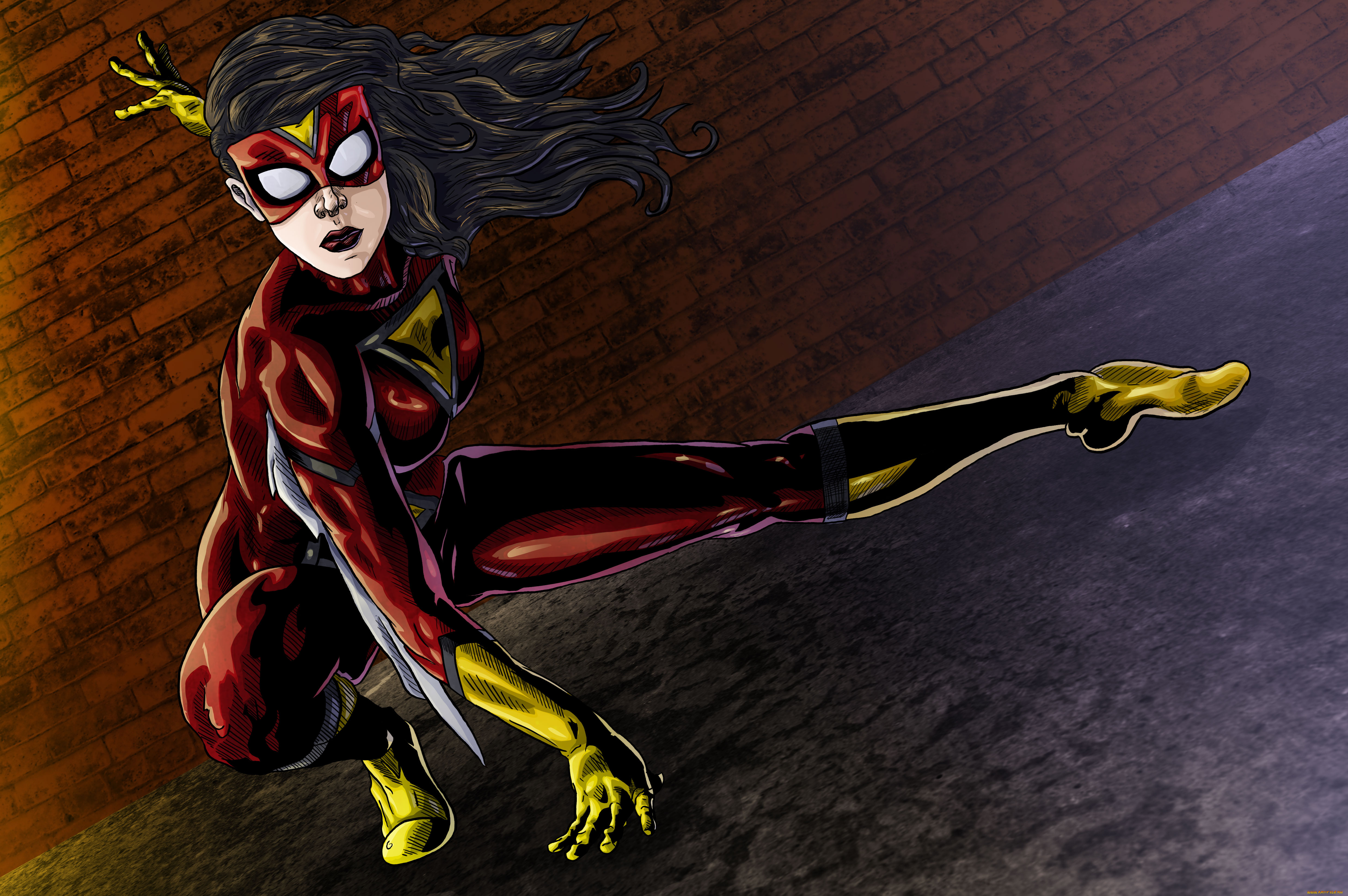 рисованное, комиксы, фон, девушка, маска, униформа