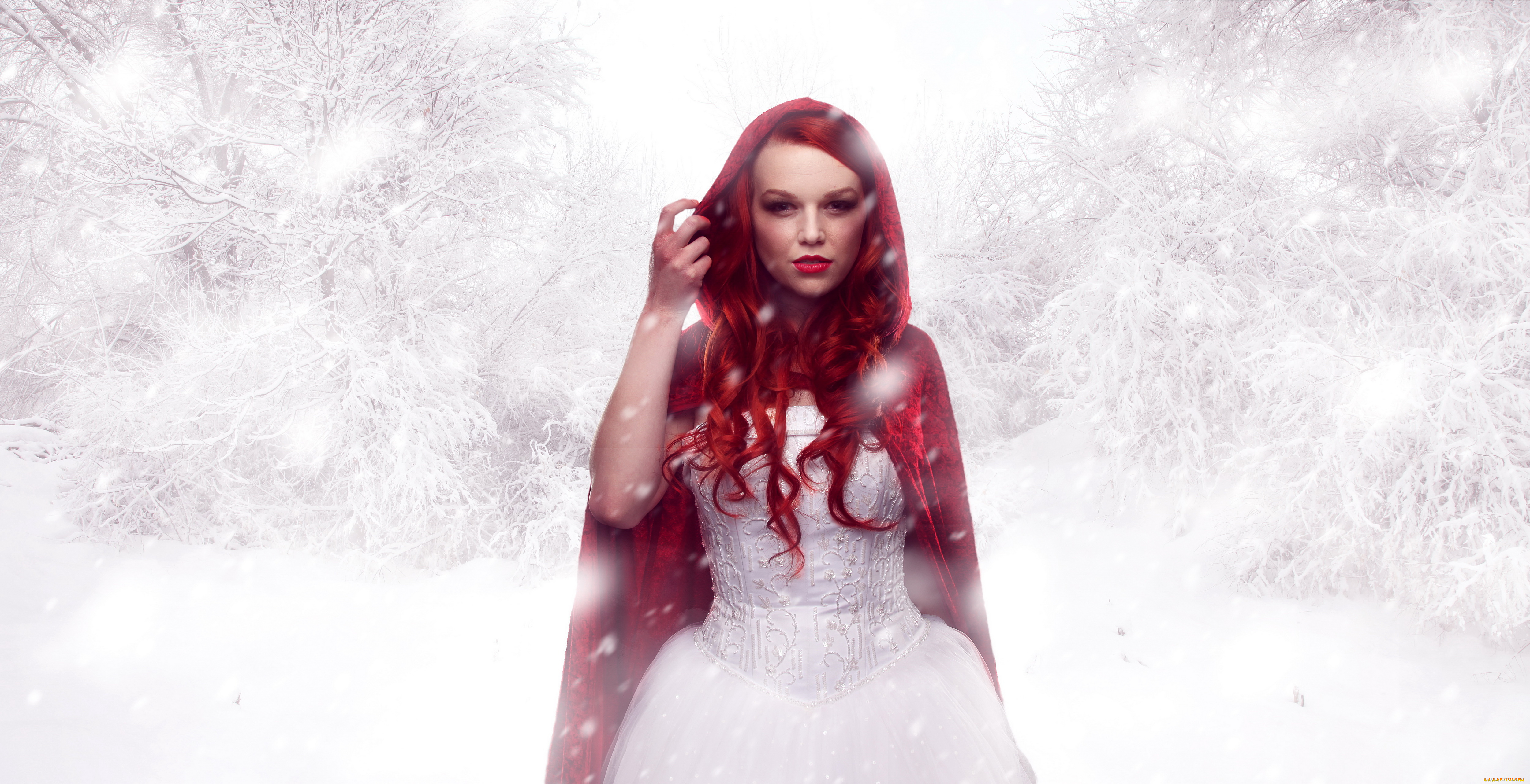 разное, компьютерный, дизайн, фон, девушка, снег, взгляд