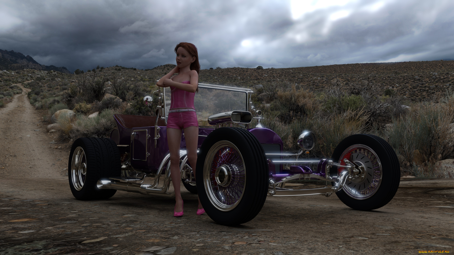 3д, графика, люди-авто, мото, , people-, car, , , moto, автомобиль, фон, взгляд, девушка