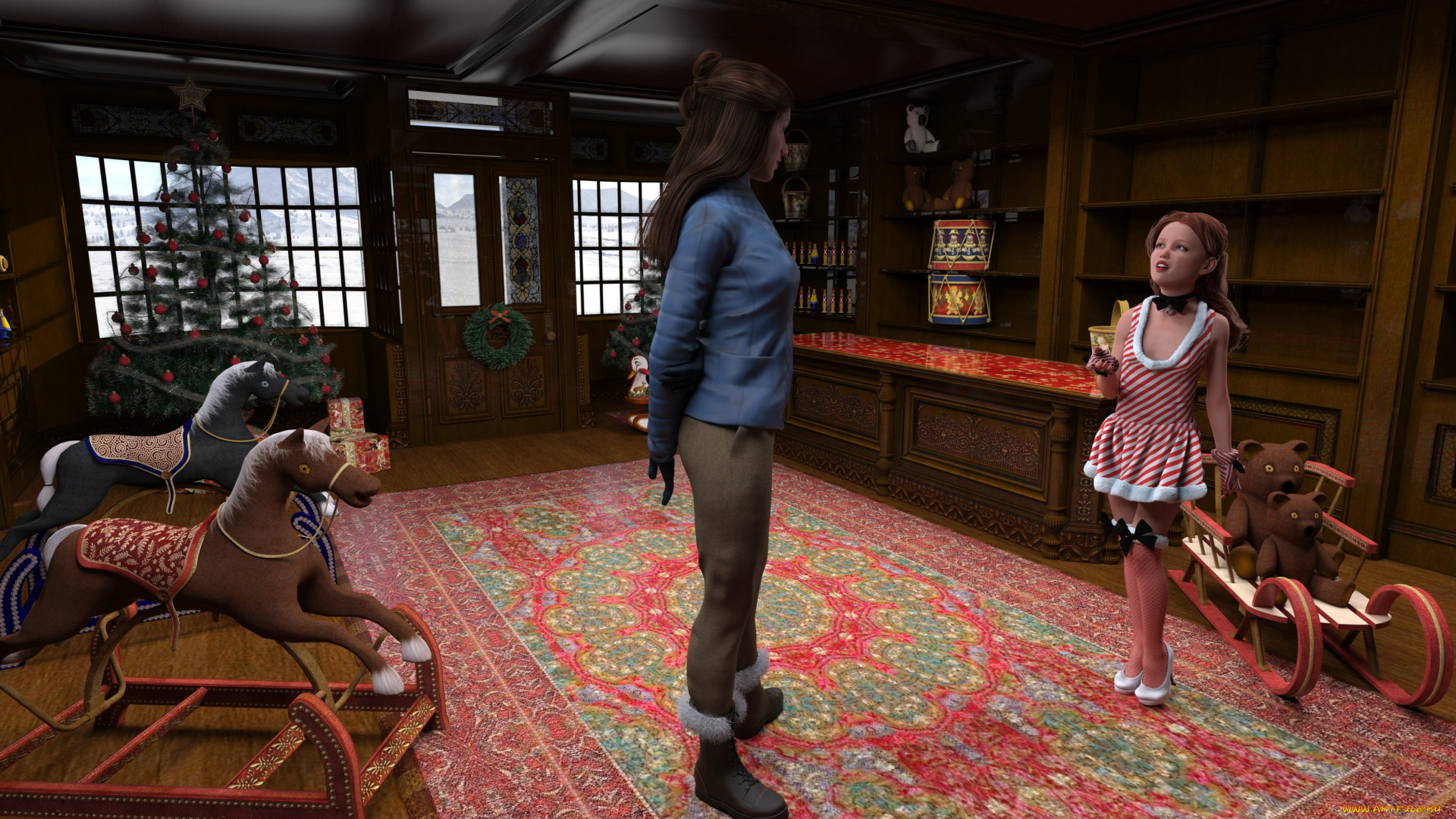 3д, графика, праздники, , holidays, девушка, взгляд, фон, комната, мама