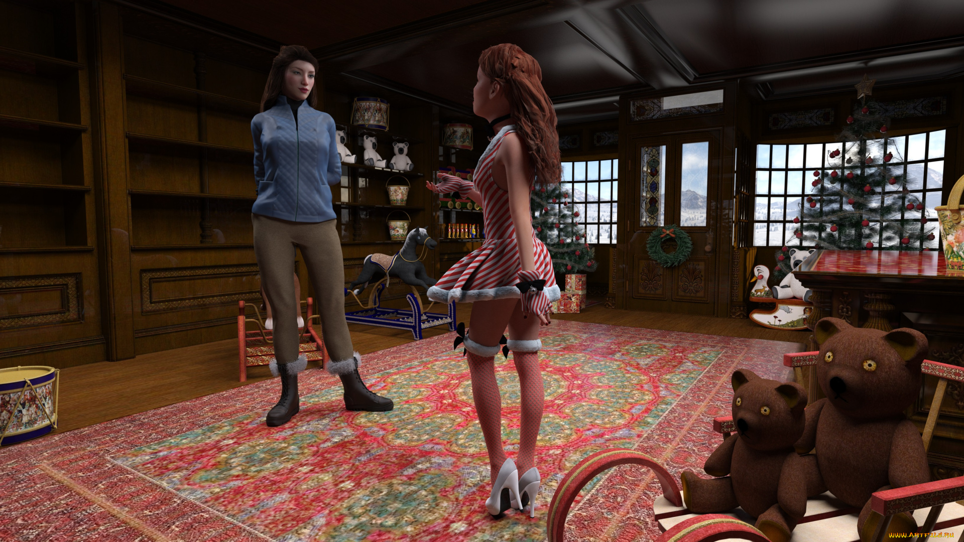 3д, графика, праздники, , holidays, девушка, взгляд, фон, комната, мама