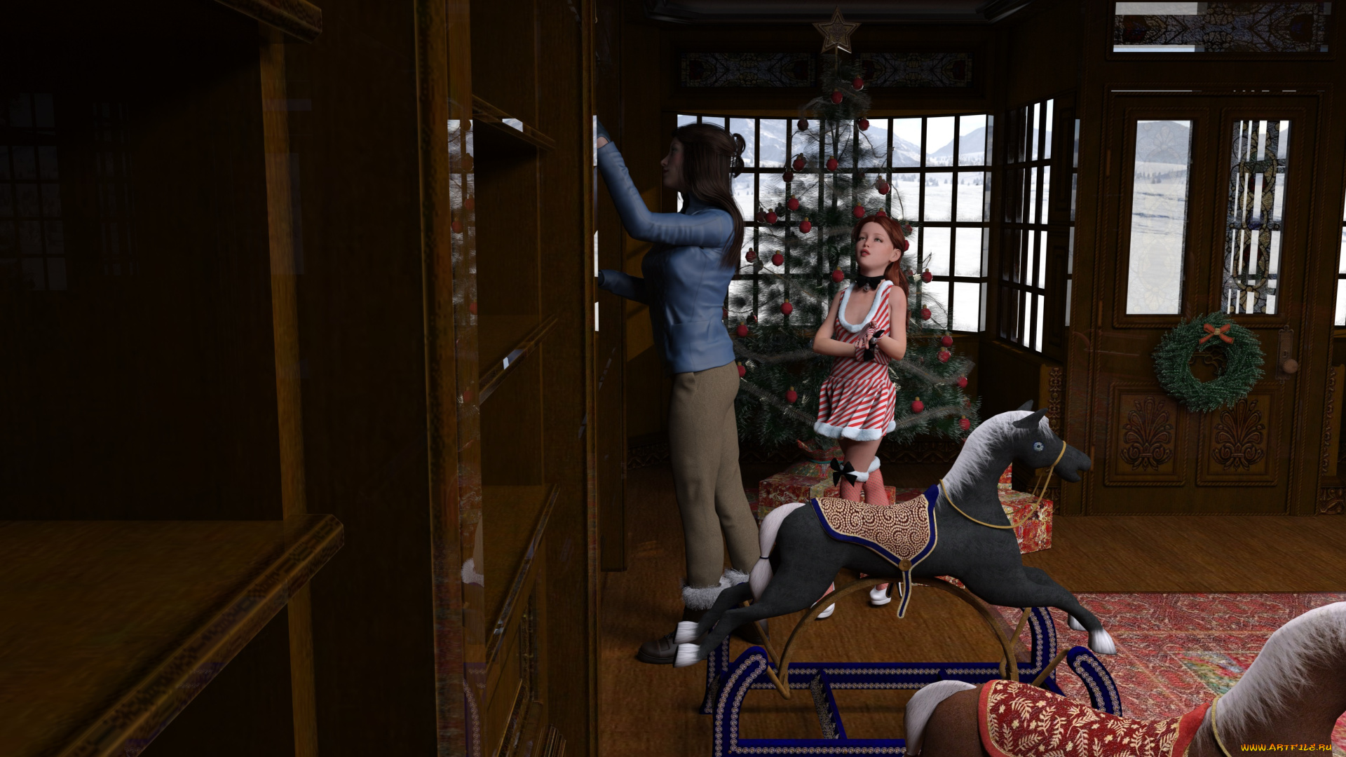 3д, графика, праздники, , holidays, девушка, взгляд, фон, комната, мама