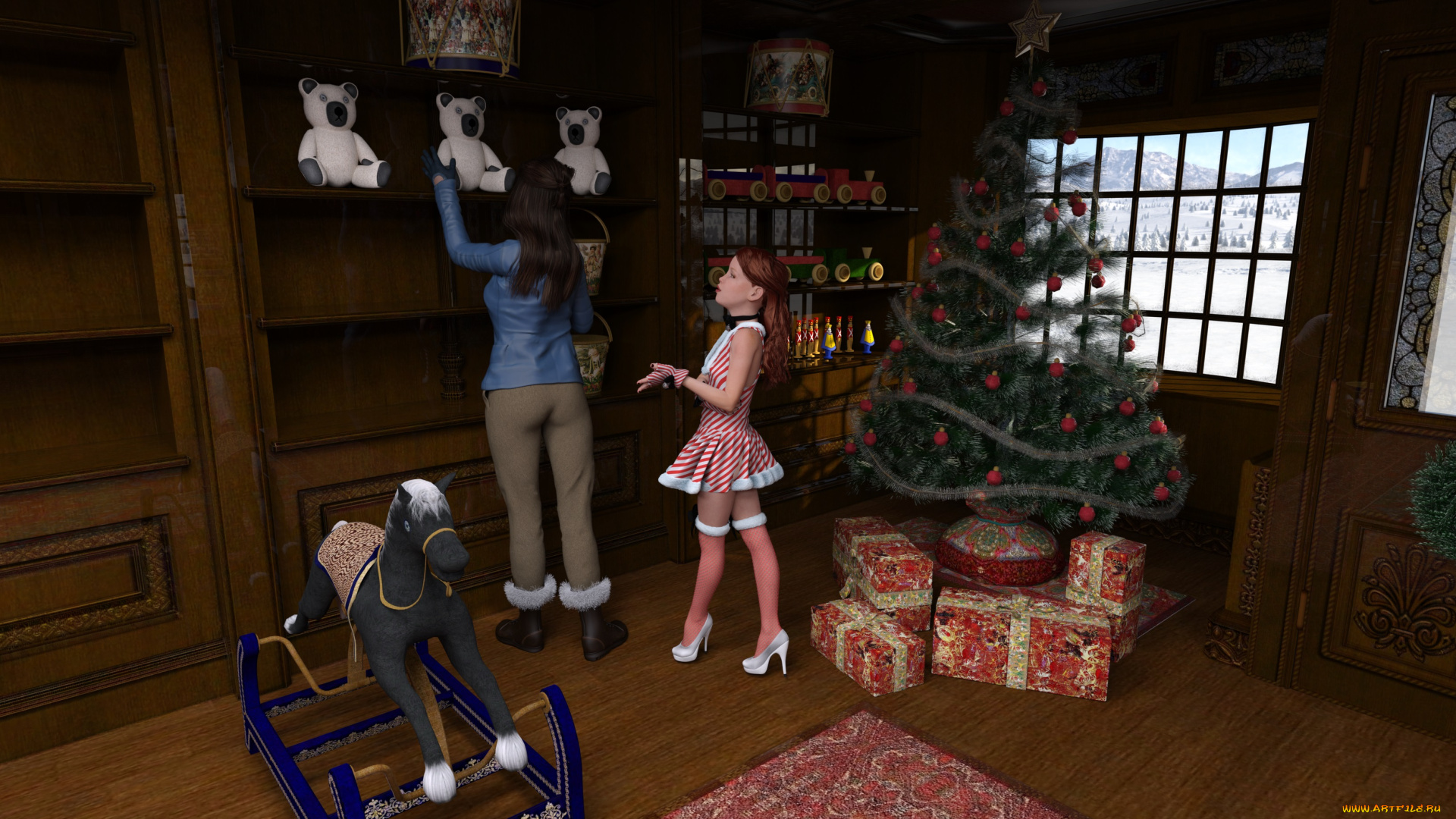 3д, графика, праздники, , holidays, девушка, взгляд, фон, комната, мама