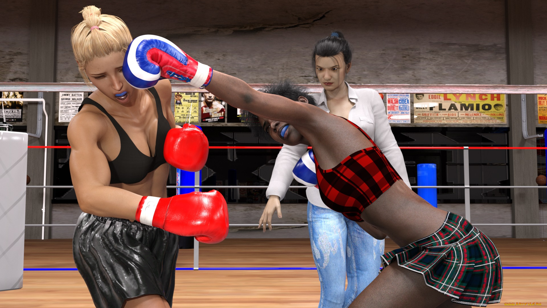 3д, графика, спорт, , sport, девушки, взгляд, фон, ринг, бокс