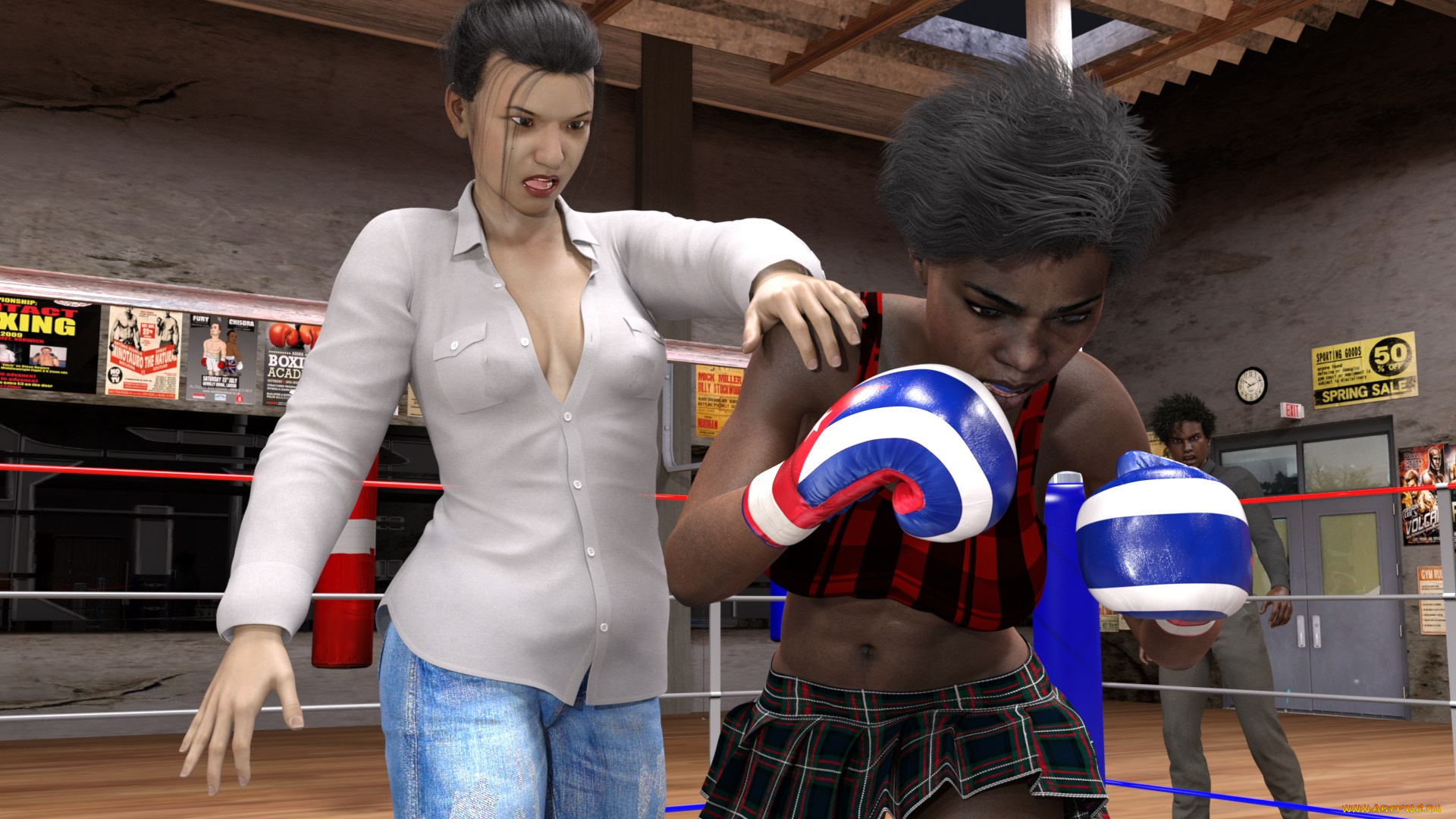 3д, графика, спорт, , sport, фон, взгляд, девушки, бокс, ринг