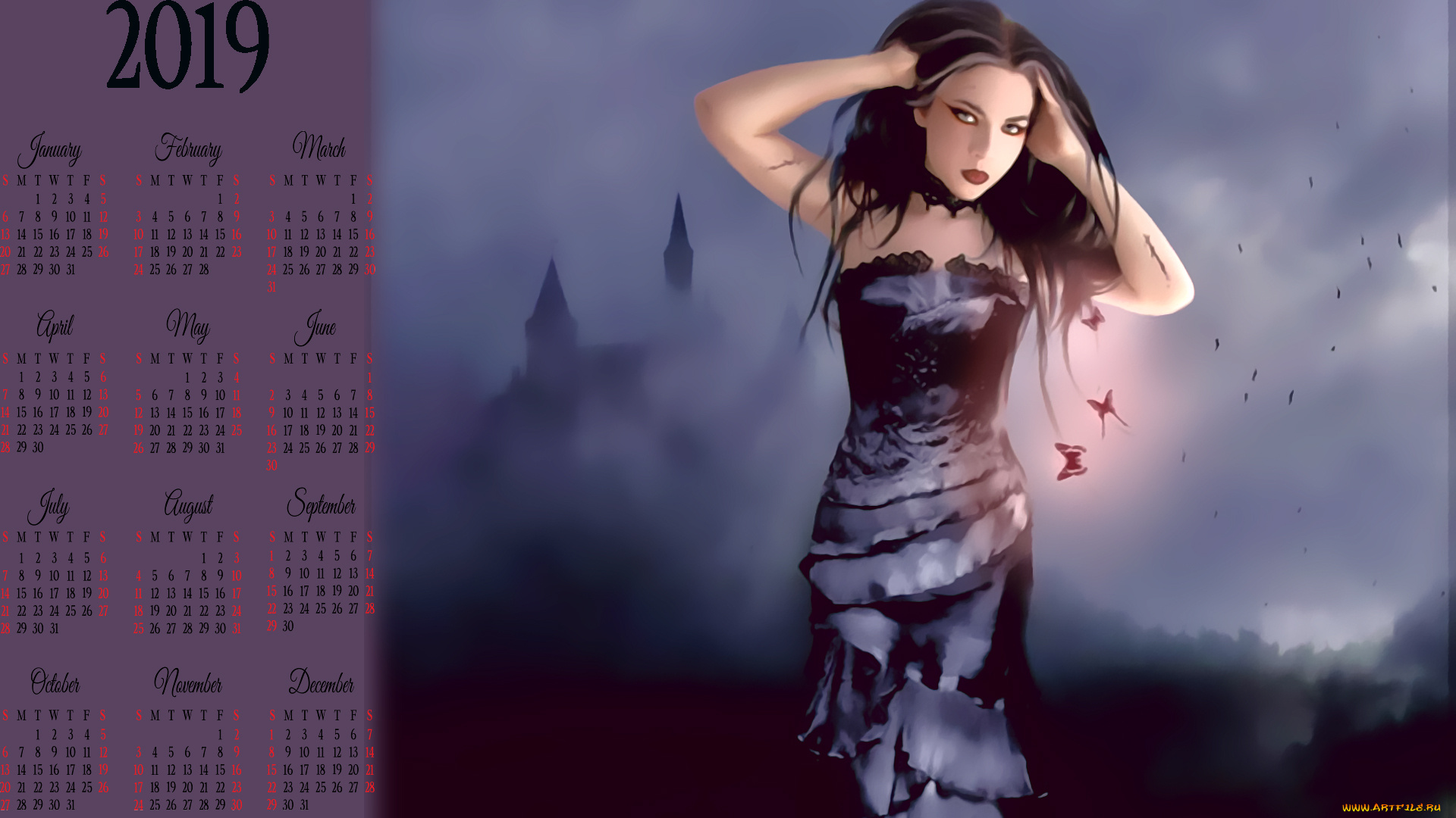 календари, фэнтези, девушка, замок
