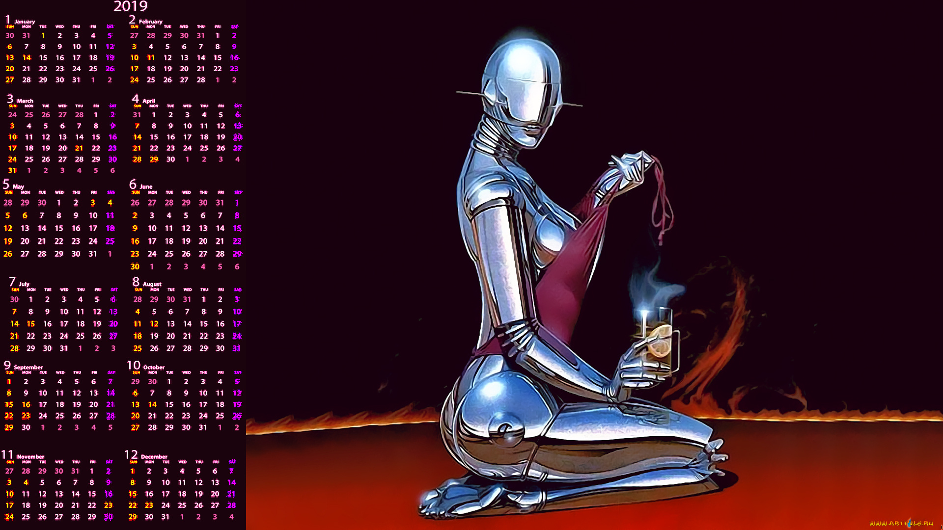 календари, фэнтези, робот, стакан
