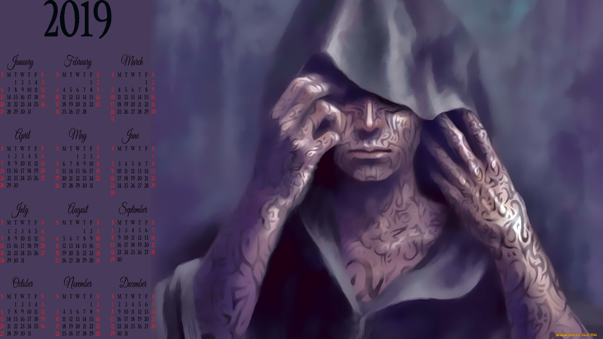 календари, фэнтези, тату, капюшон