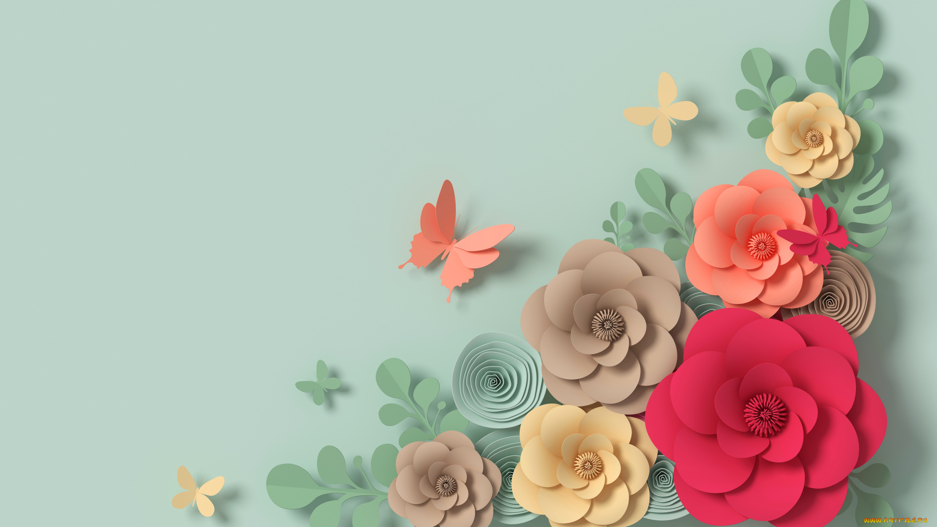 векторная, графика, цветы, , flowers, узор, рендеринг, цветы, paper, rendering, композиция, butterfly, colorful, floral, composition