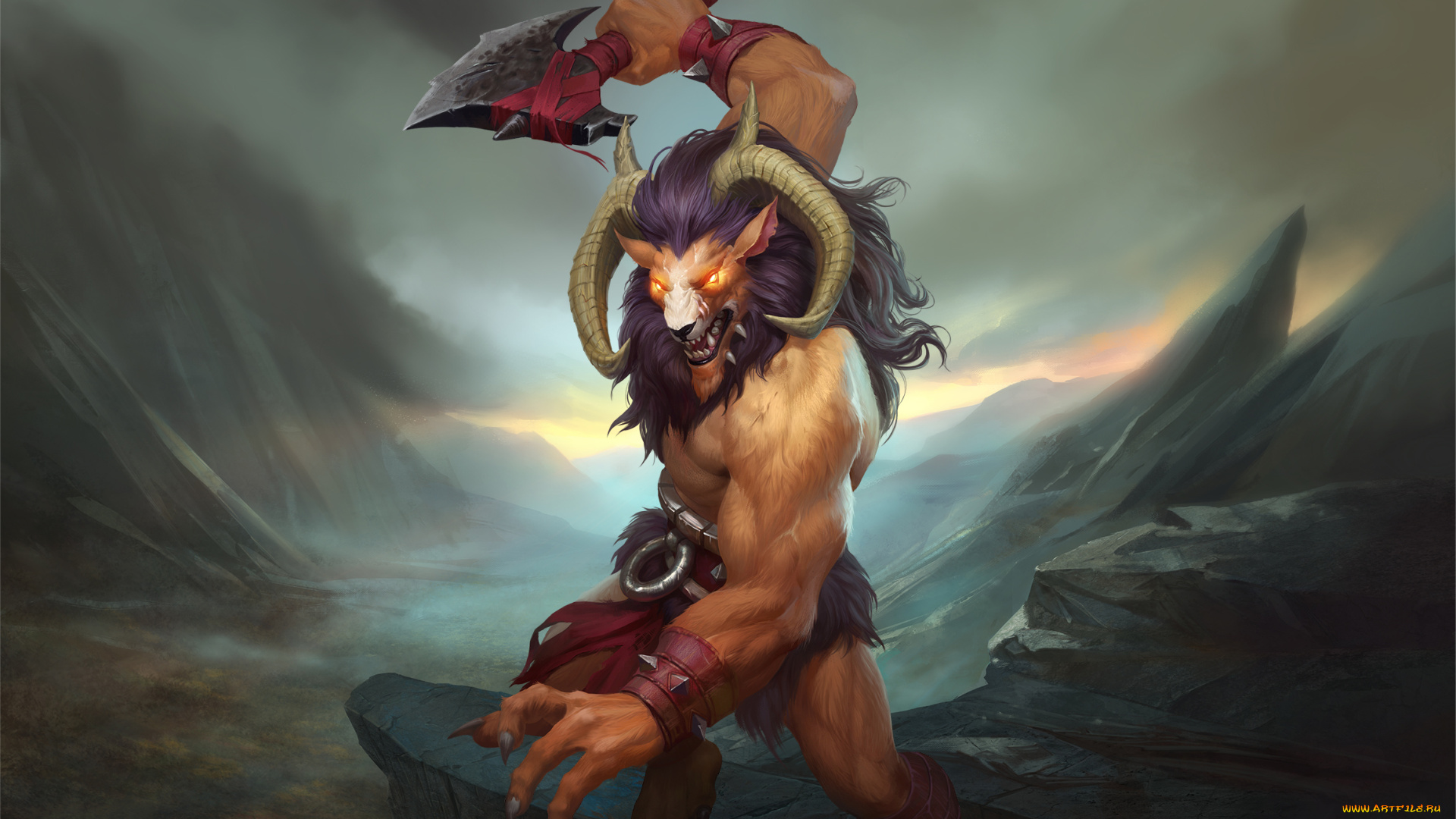 видео, игры, juggernaut, wars, топор, рога, фон, существо