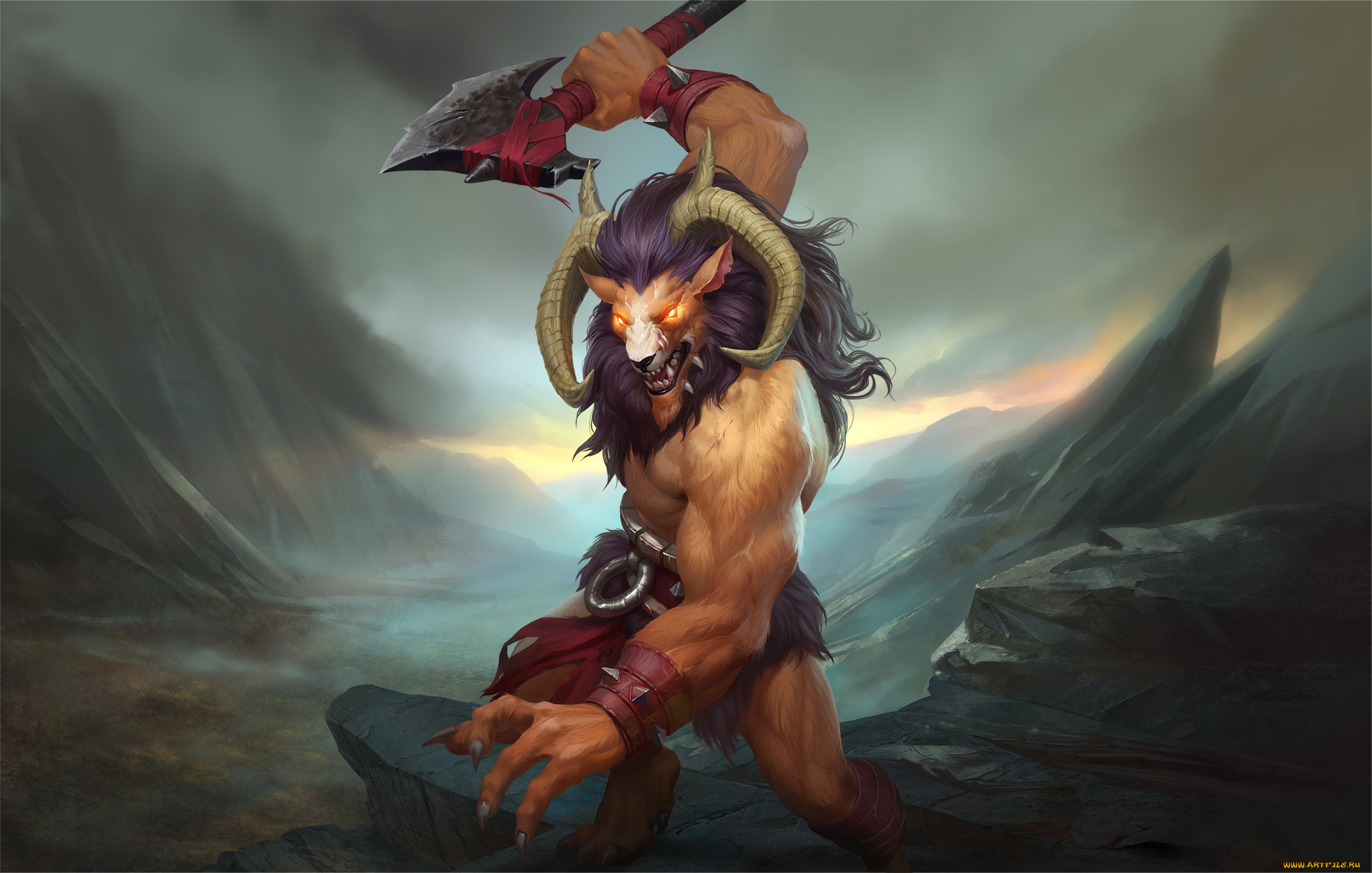 видео, игры, juggernaut, wars, топор, рога, фон, существо