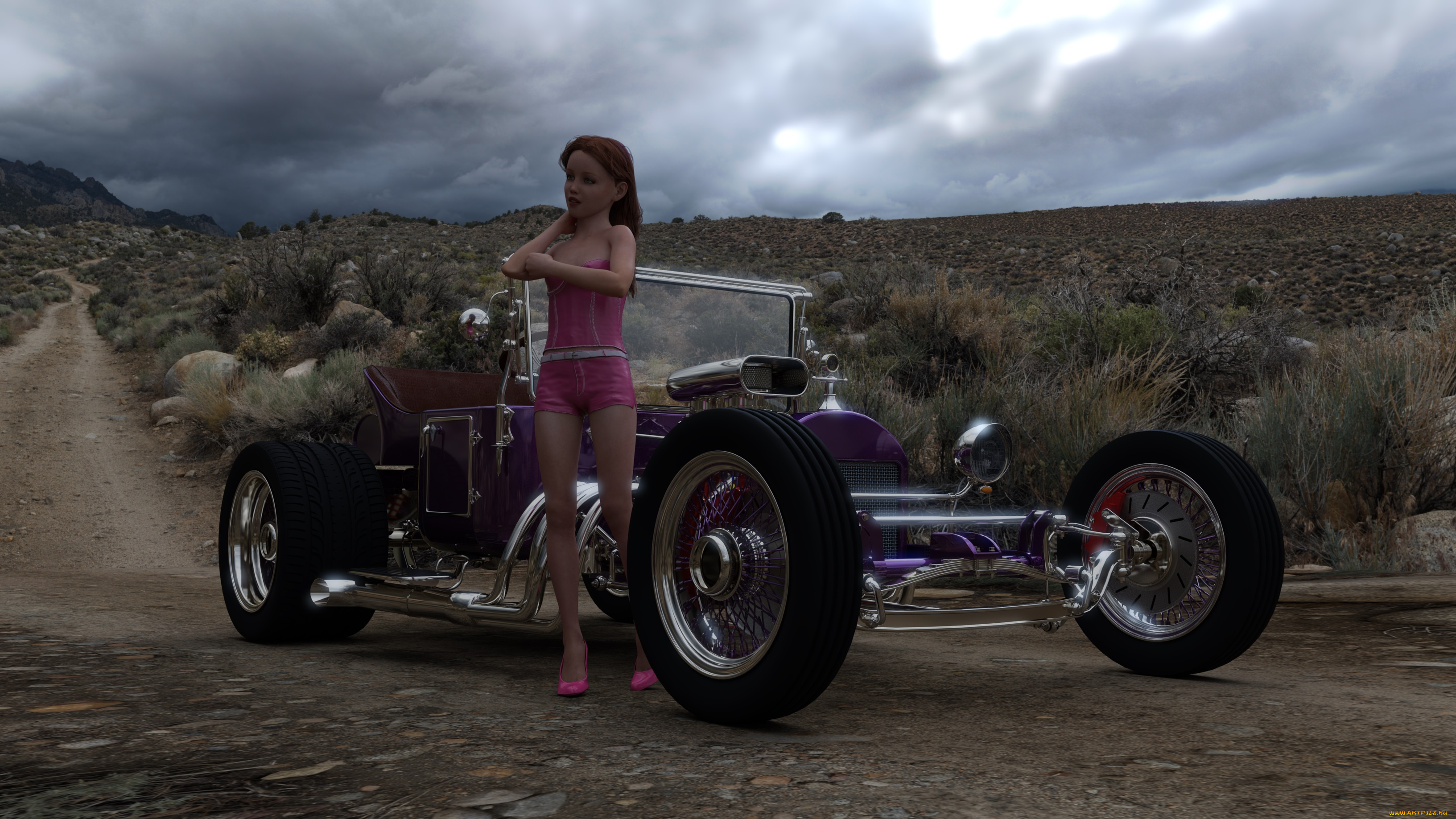 3д, графика, люди-авто, мото, , people-, car, , , moto, автомобиль, фон, взгляд, девушка