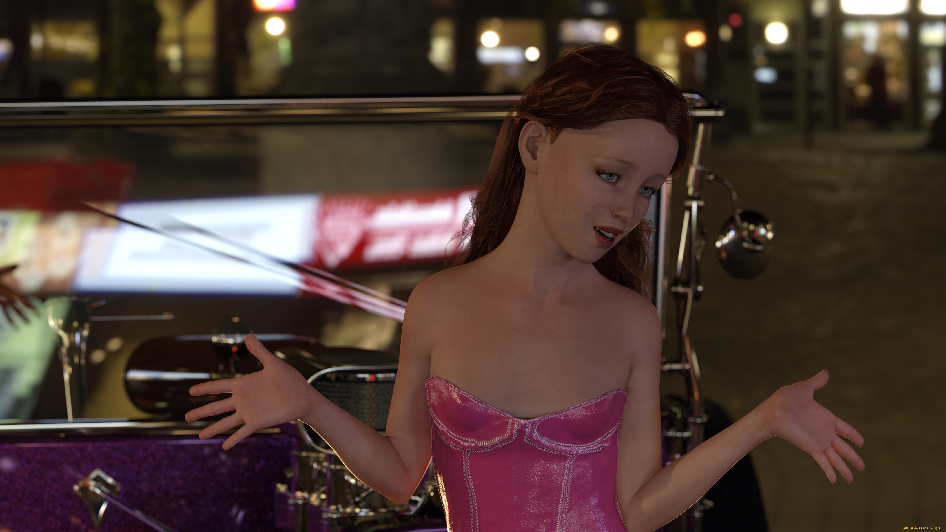 3д, графика, люди-авто, мото, , people-, car, , , moto, автомобиль, фон, взгляд, девушка