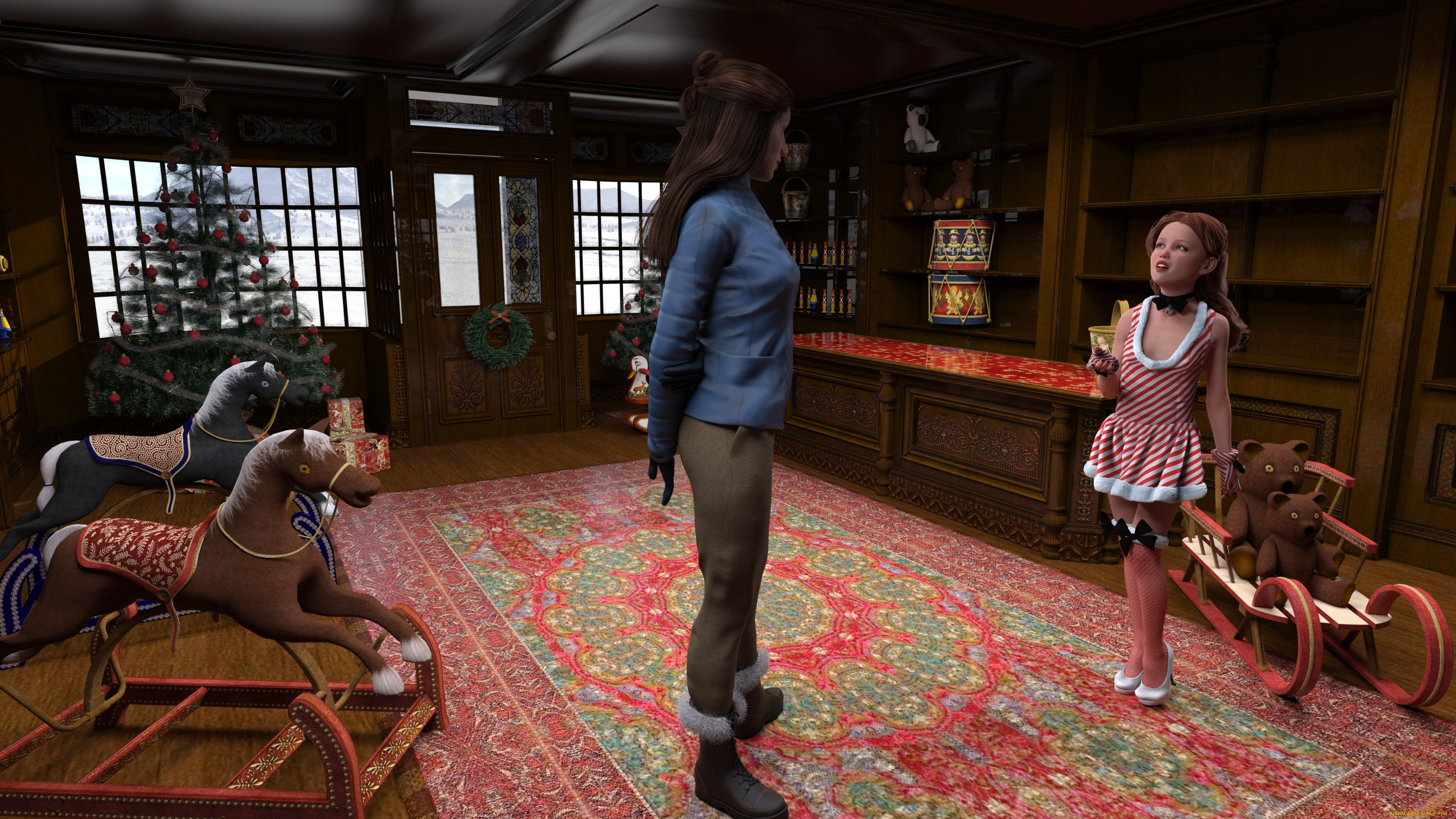 3д, графика, праздники, , holidays, девушка, взгляд, фон, комната, мама