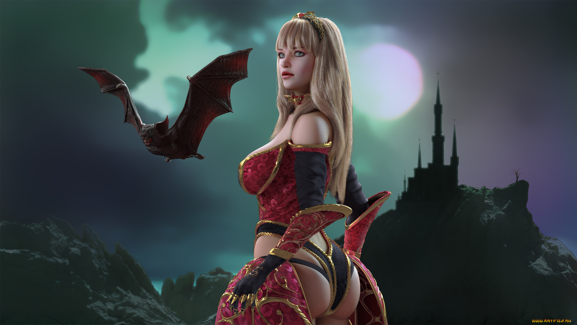 3д, графика, фантазия, , fantasy, девушка, фон, мышь, корсет