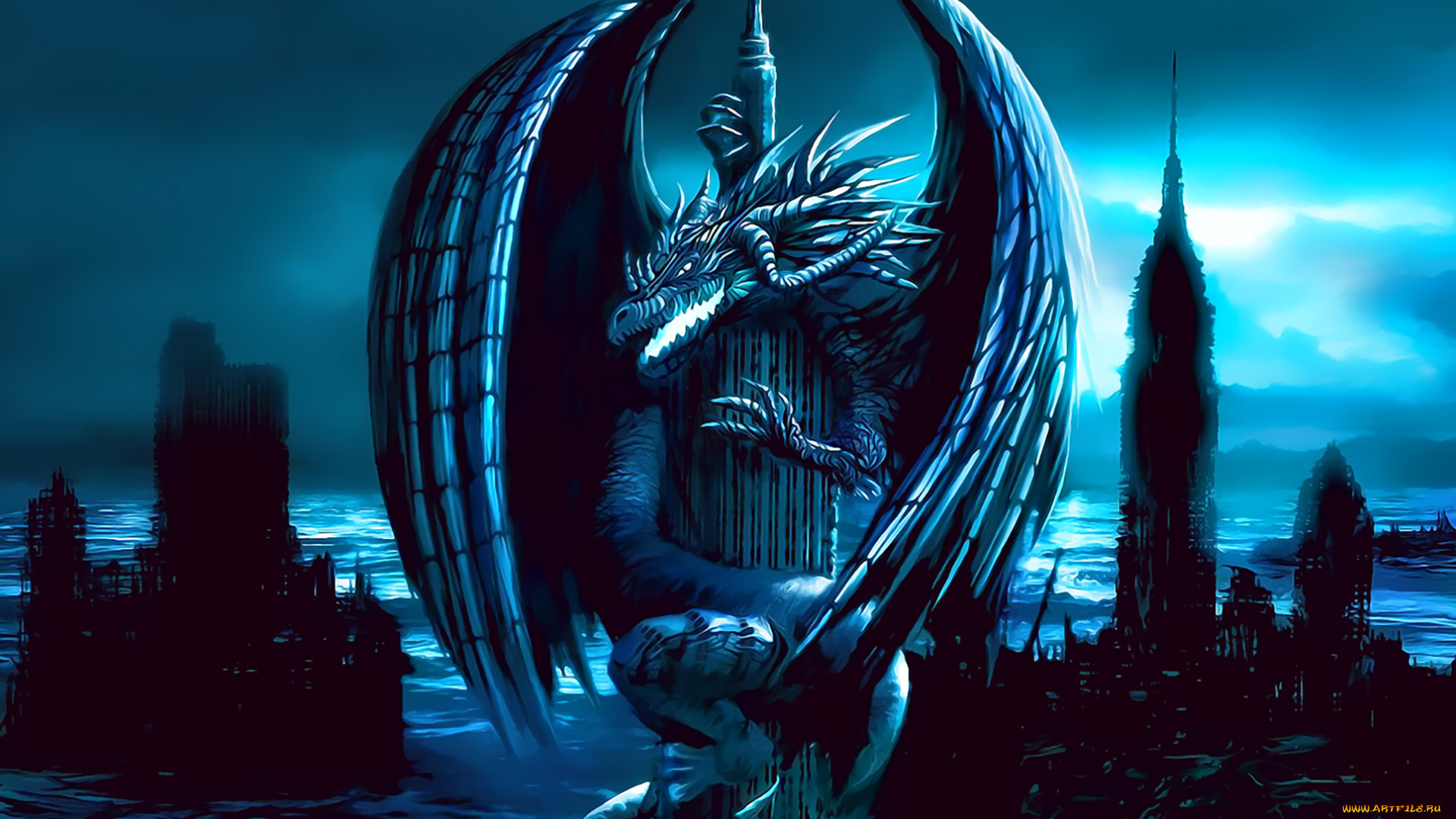 календари, фэнтези, дракон, здание, крылья, calendar, 2020