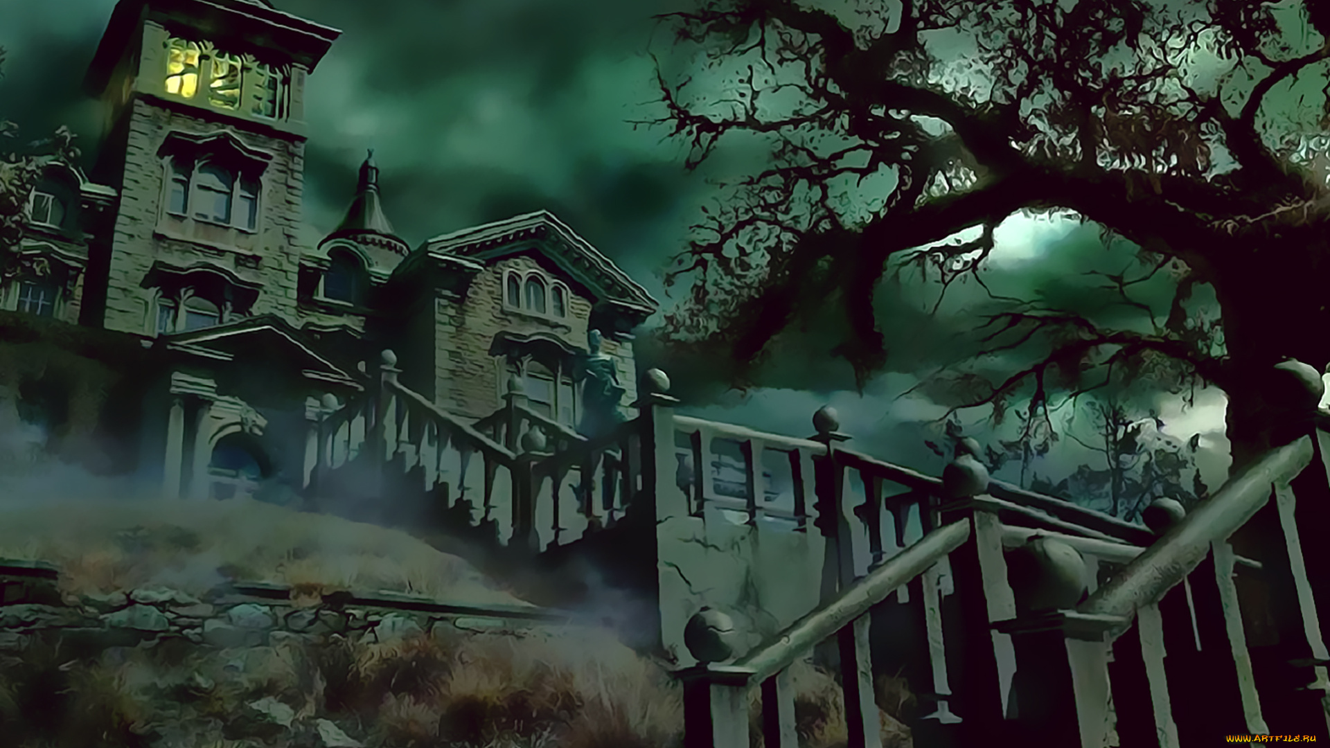 календари, фэнтези, здание, ступени, ночь, улица, calendar, 2020