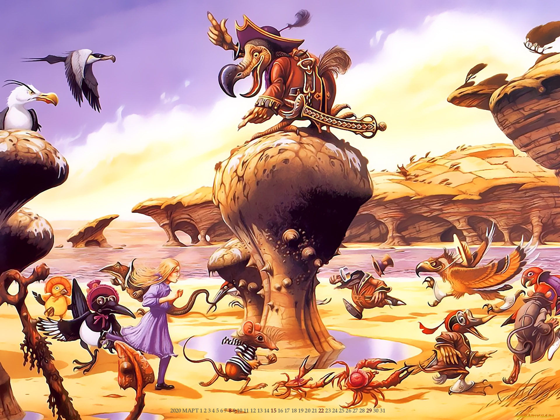 календари, фэнтези, девочка, птица, calendar, 2020