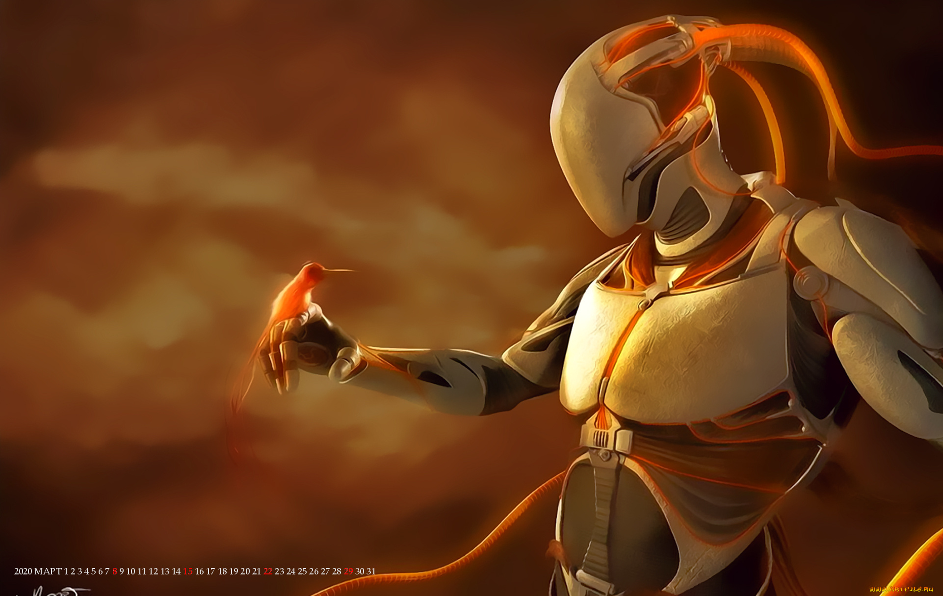 календари, фэнтези, птица, робот, calendar, 2020