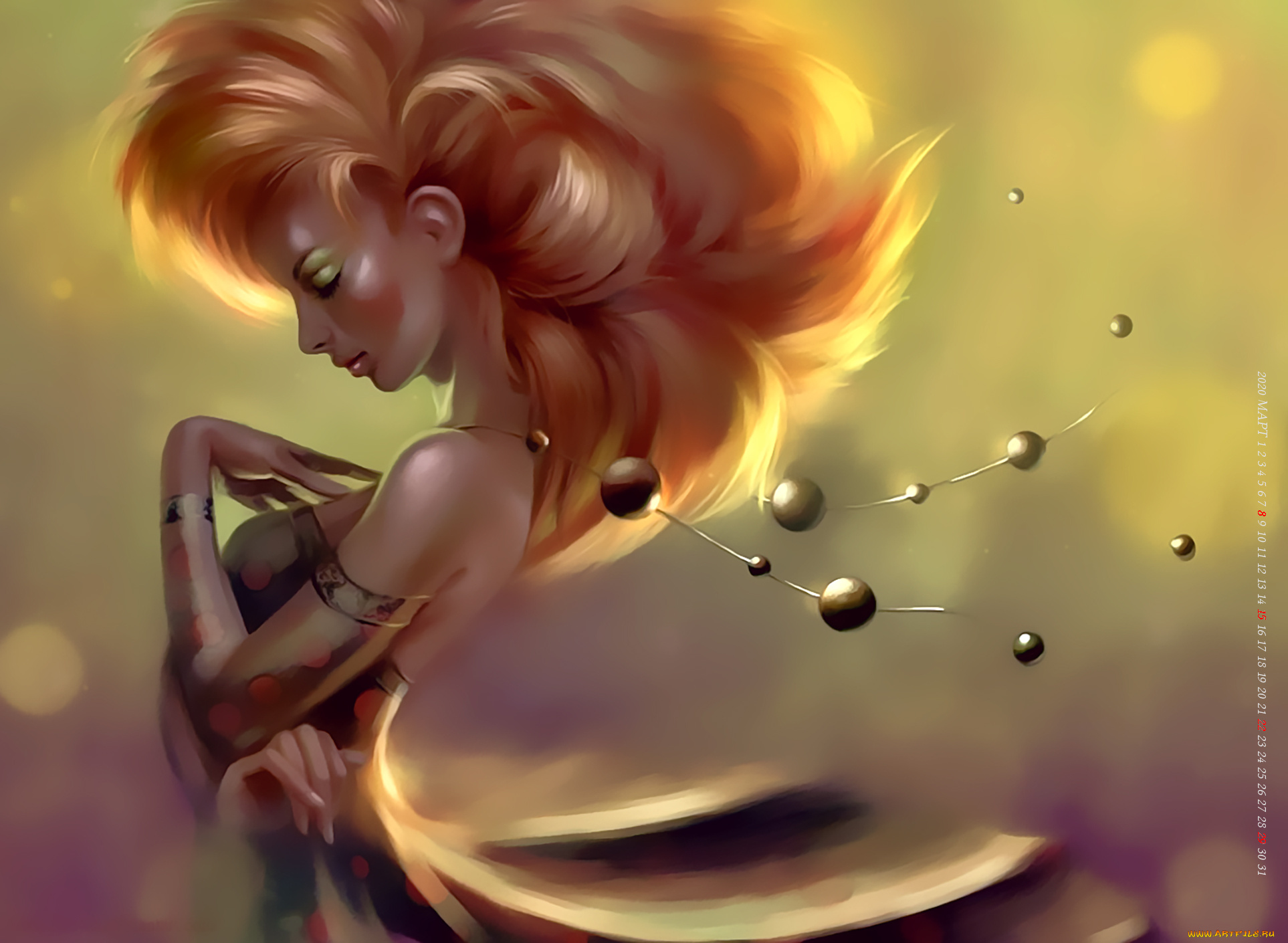 календари, фэнтези, девушка, бусы, украшение, профиль, calendar, 2020