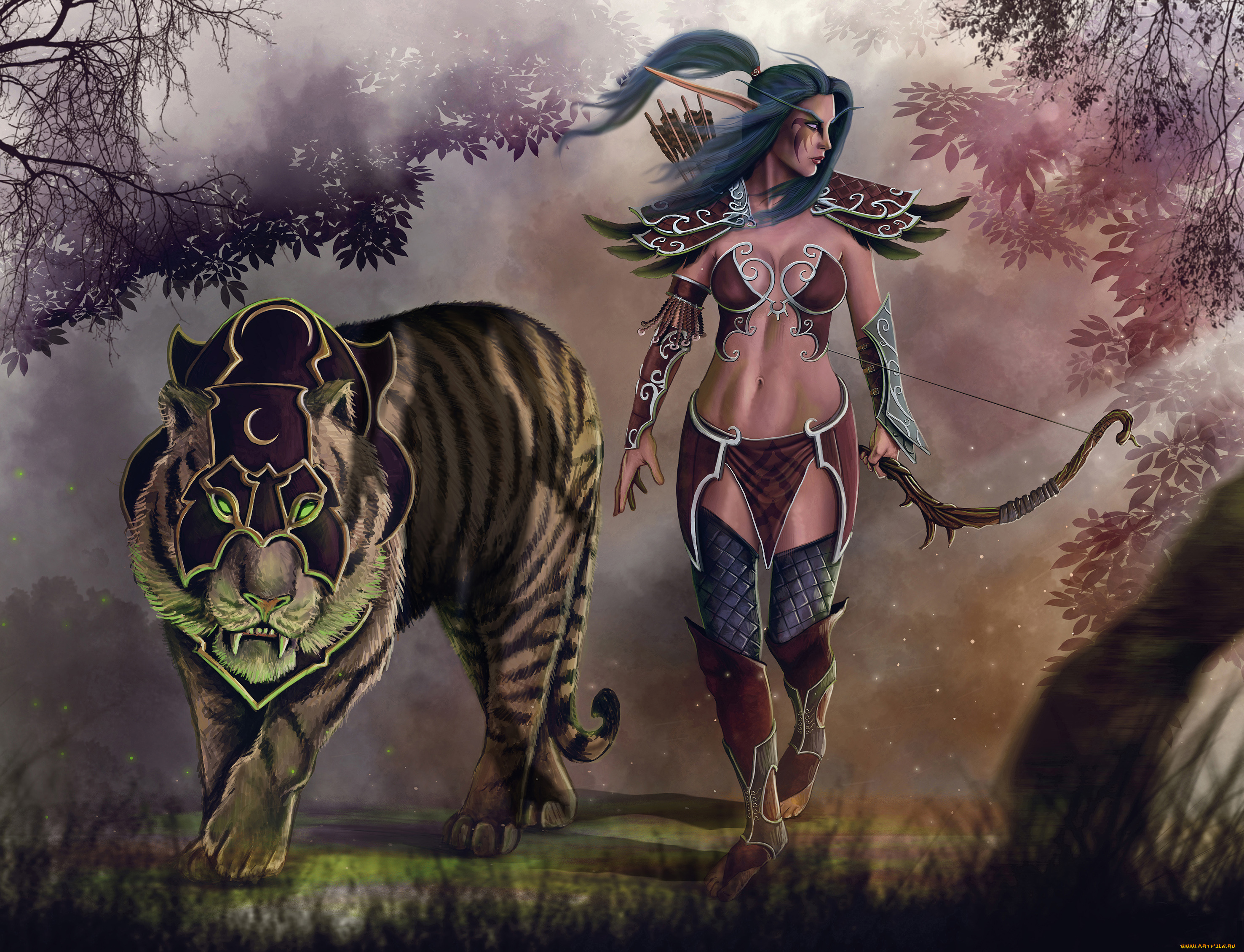 world, of, warcraft, видео, игры, девушка, фон, тигр, униформа, маска