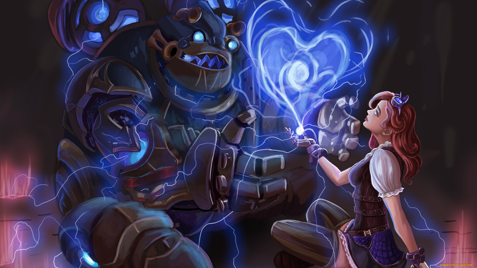 видео, игры, league, of, legends, девушка, сердечко, робот, магия