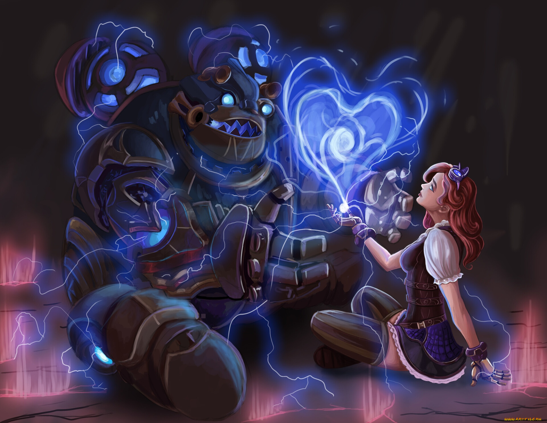 видео, игры, league, of, legends, девушка, сердечко, робот, магия