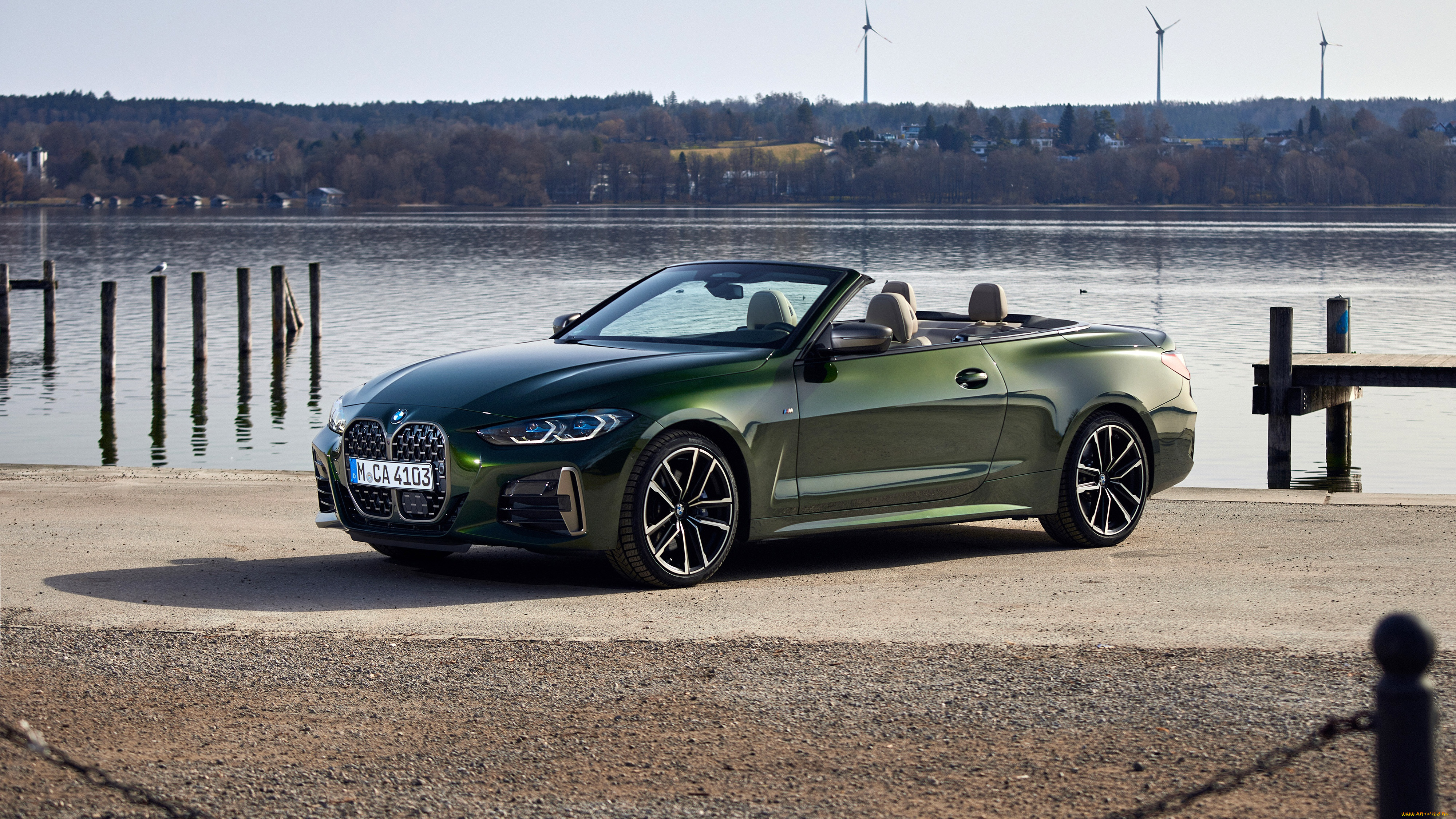 bmw, m440i, xdrive, cabrio, 2021, автомобили, bmw, бмв, кабриолет, зеленый, причал, m440i, xdrive, cabrio, 2021