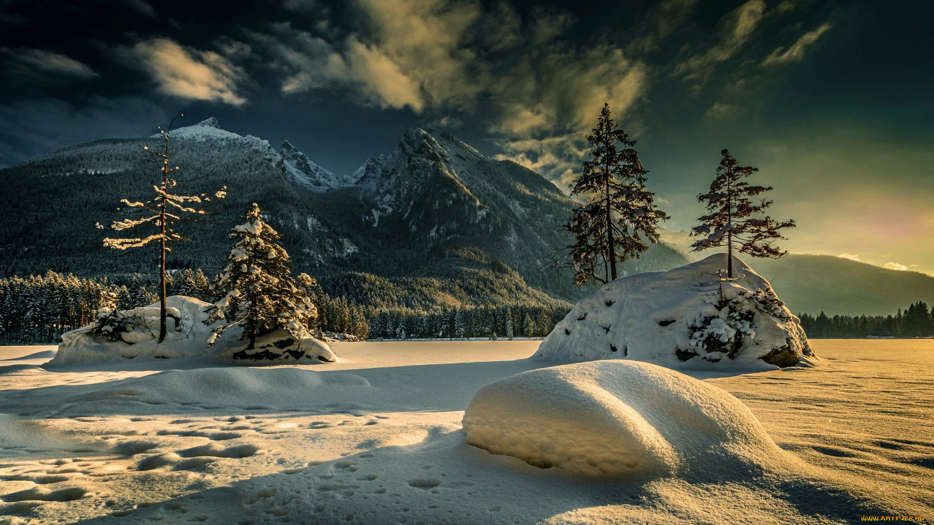 lake, hintersee, bavarian, alps, природа, зима, lake, hintersee, bavarian, alps