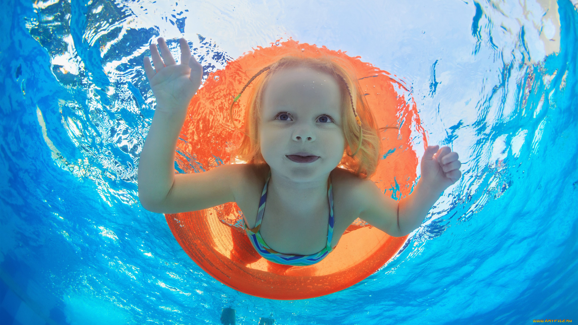 разное, дети, девочка, круг, бассейн