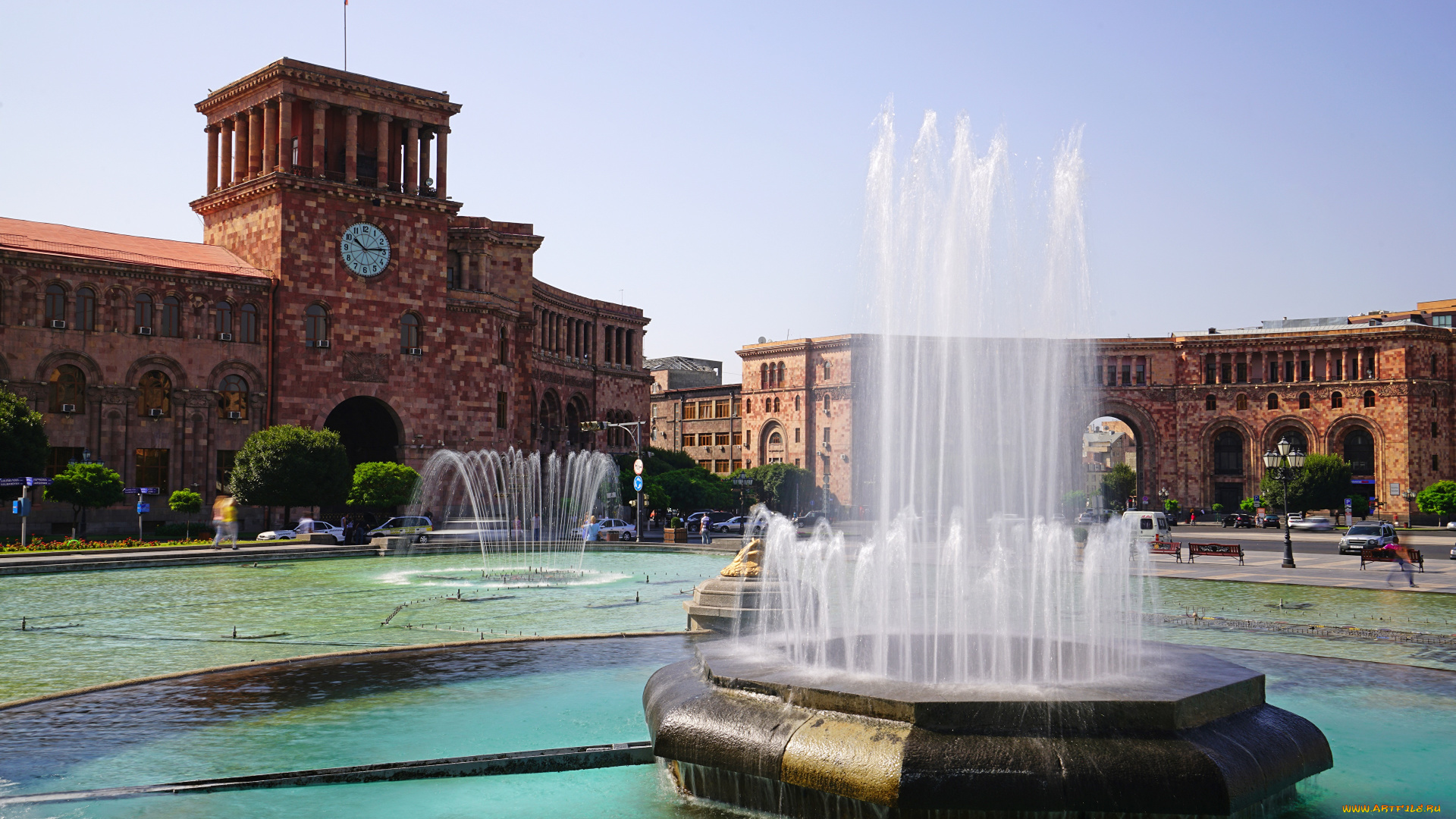 города, ереван, , армения, eреван, дома, фонтан, городская, площадь